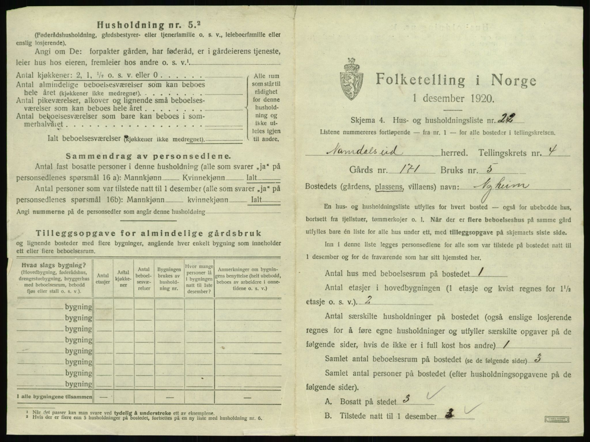 SAT, 1920 census for Namdalseid, 1920, p. 520