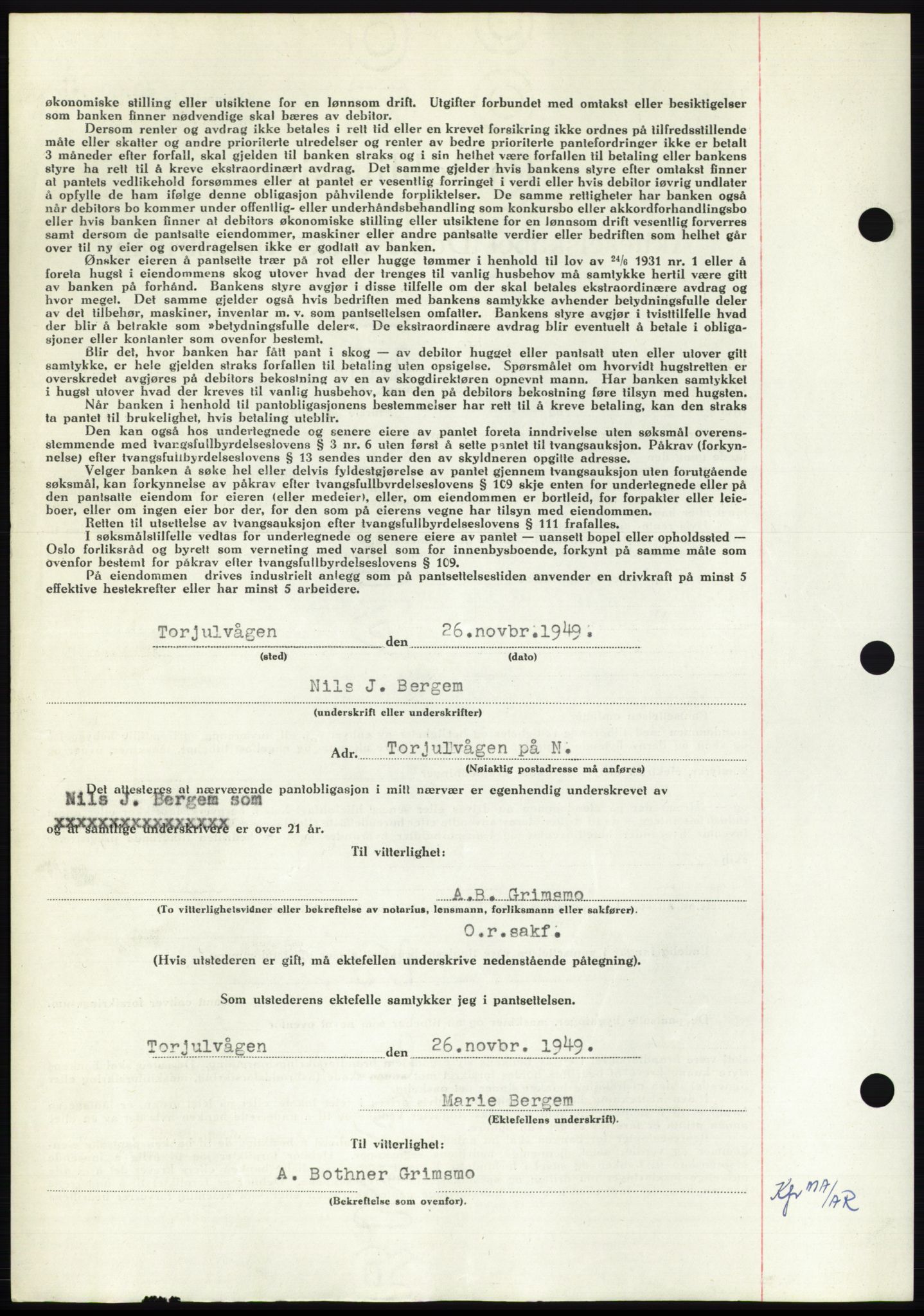 Nordmøre sorenskriveri, AV/SAT-A-4132/1/2/2Ca: Mortgage book no. B103, 1949-1950, Diary no: : 3319/1949