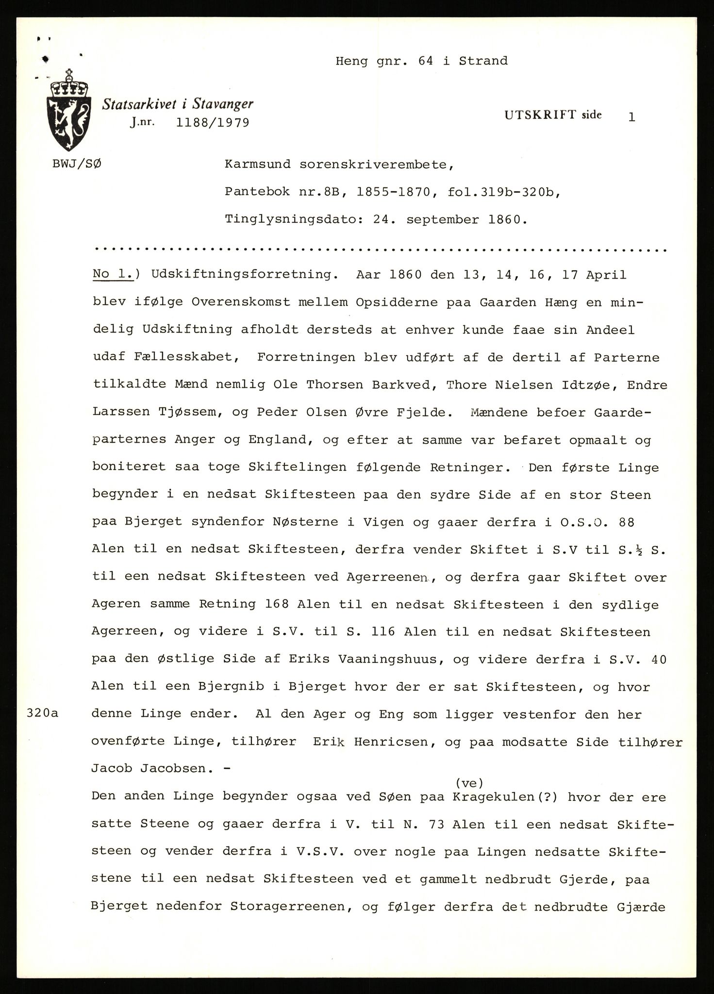 Statsarkivet i Stavanger, SAST/A-101971/03/Y/Yj/L0035: Avskrifter sortert etter gårdsnavn: Helleland - Hersdal, 1750-1930, p. 581