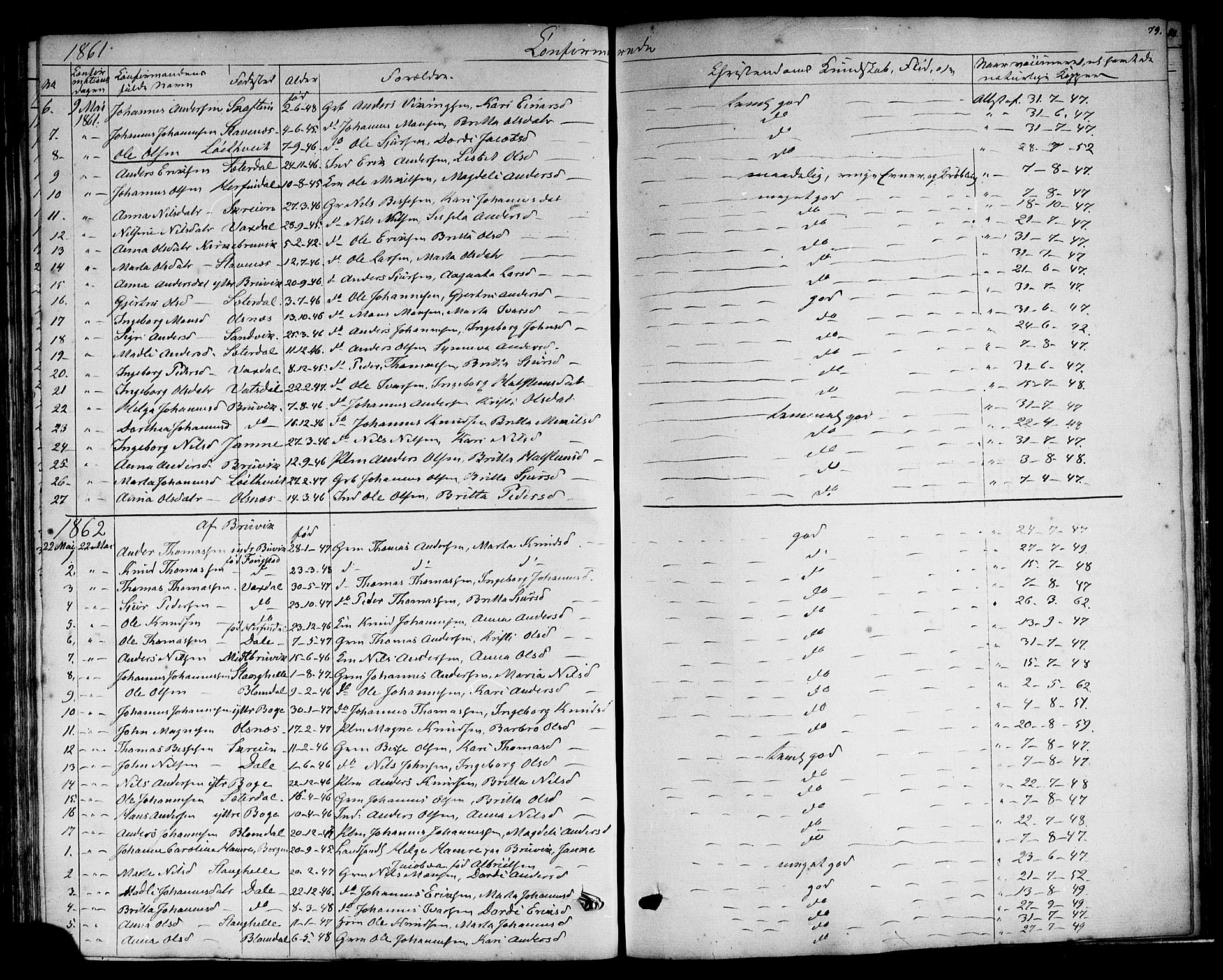 Haus sokneprestembete, AV/SAB-A-75601: Curate's parish register no. A 3, 1850-1867, p. 79