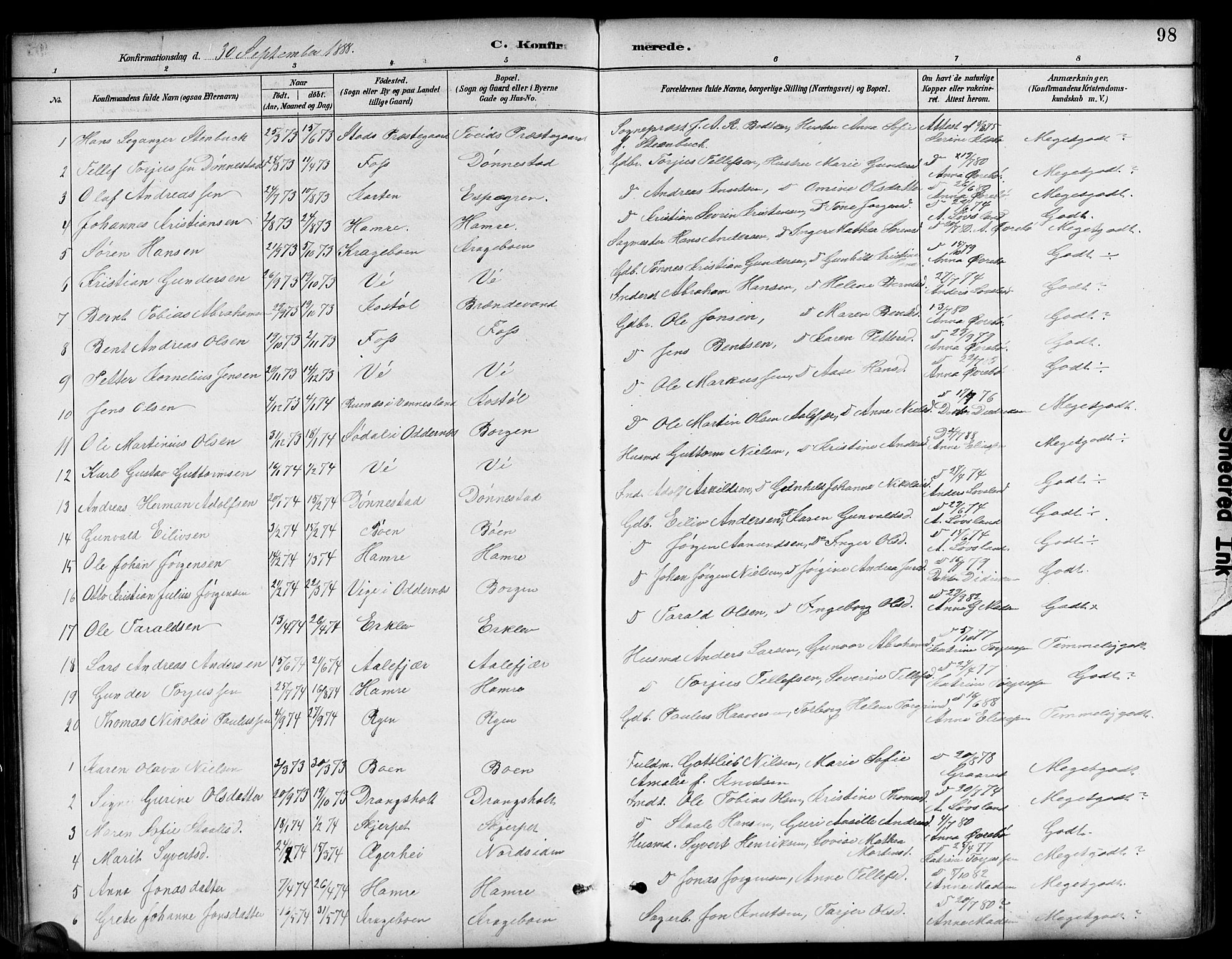 Tveit sokneprestkontor, SAK/1111-0043/F/Fb/L0004: Parish register (copy) no. B 4, 1887-1914, p. 98