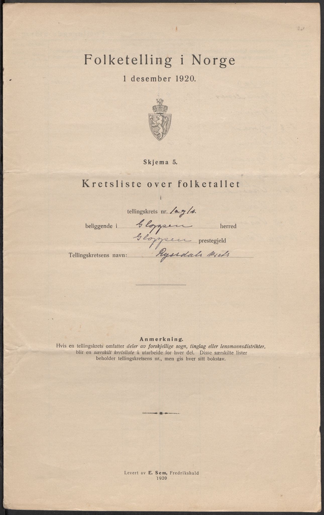 SAB, 1920 census for Gloppen, 1920, p. 6