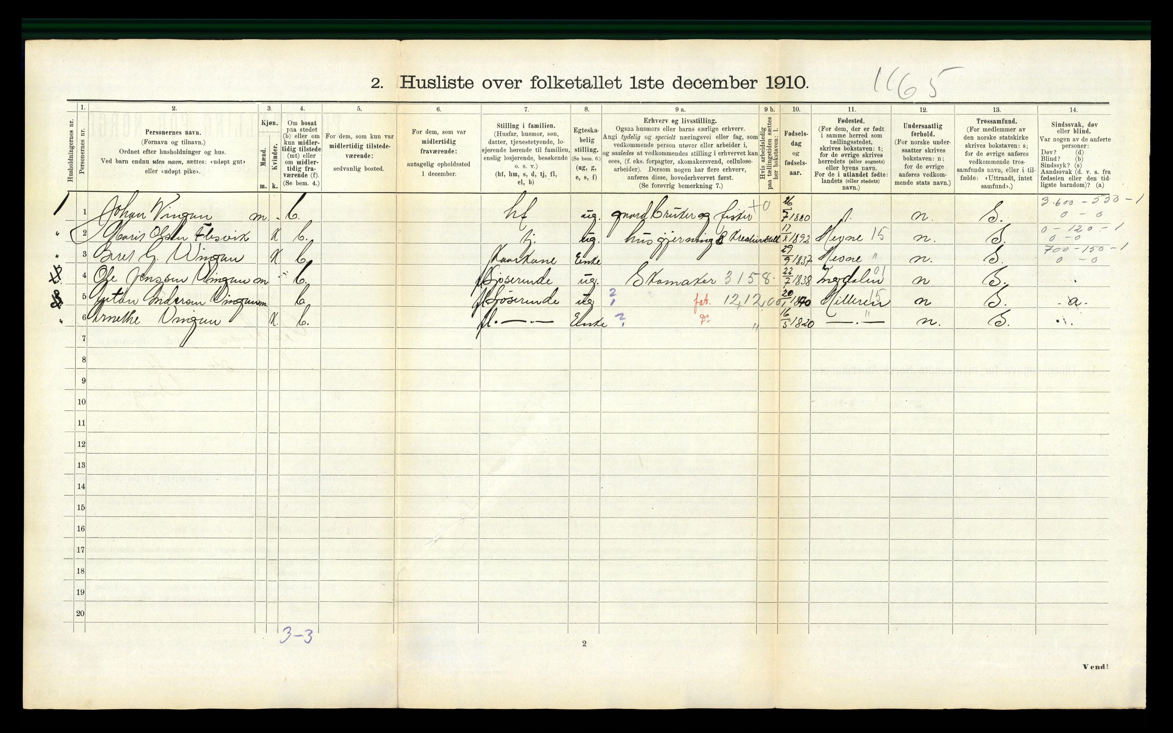 RA, 1910 census for Agdenes, 1910, p. 424