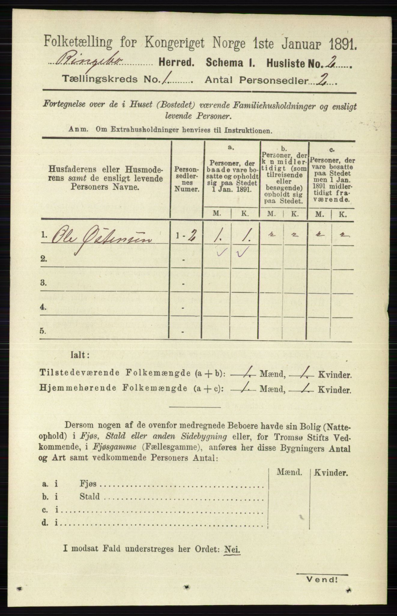 RA, 1891 census for 0520 Ringebu, 1891, p. 32