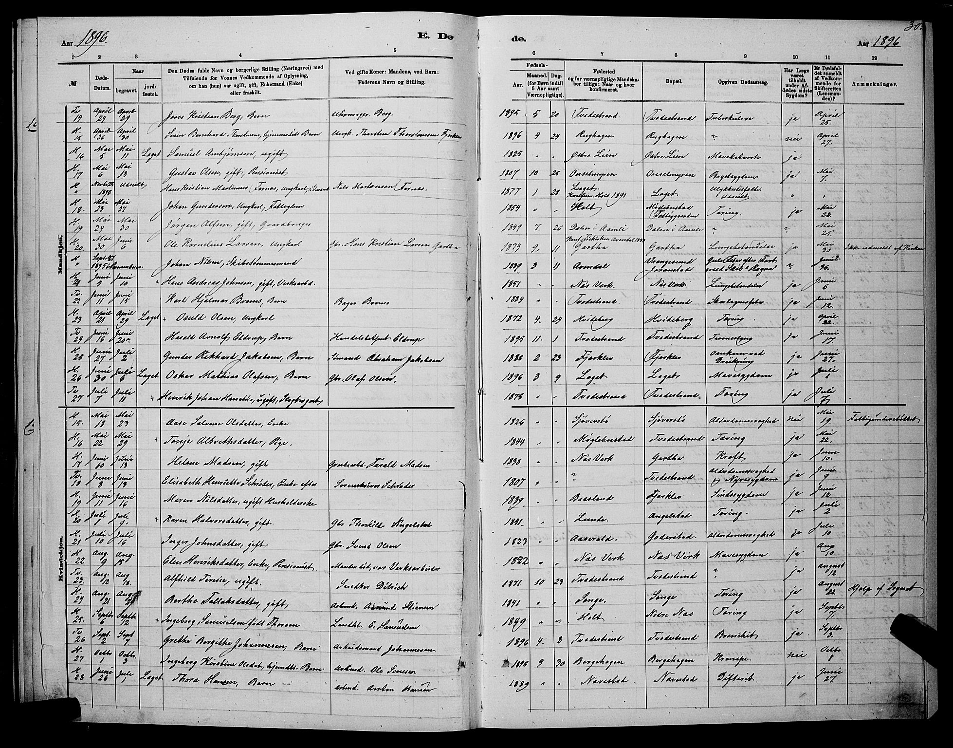 Holt sokneprestkontor, AV/SAK-1111-0021/F/Fb/L0010: Parish register (copy) no. B 10, 1883-1896, p. 302