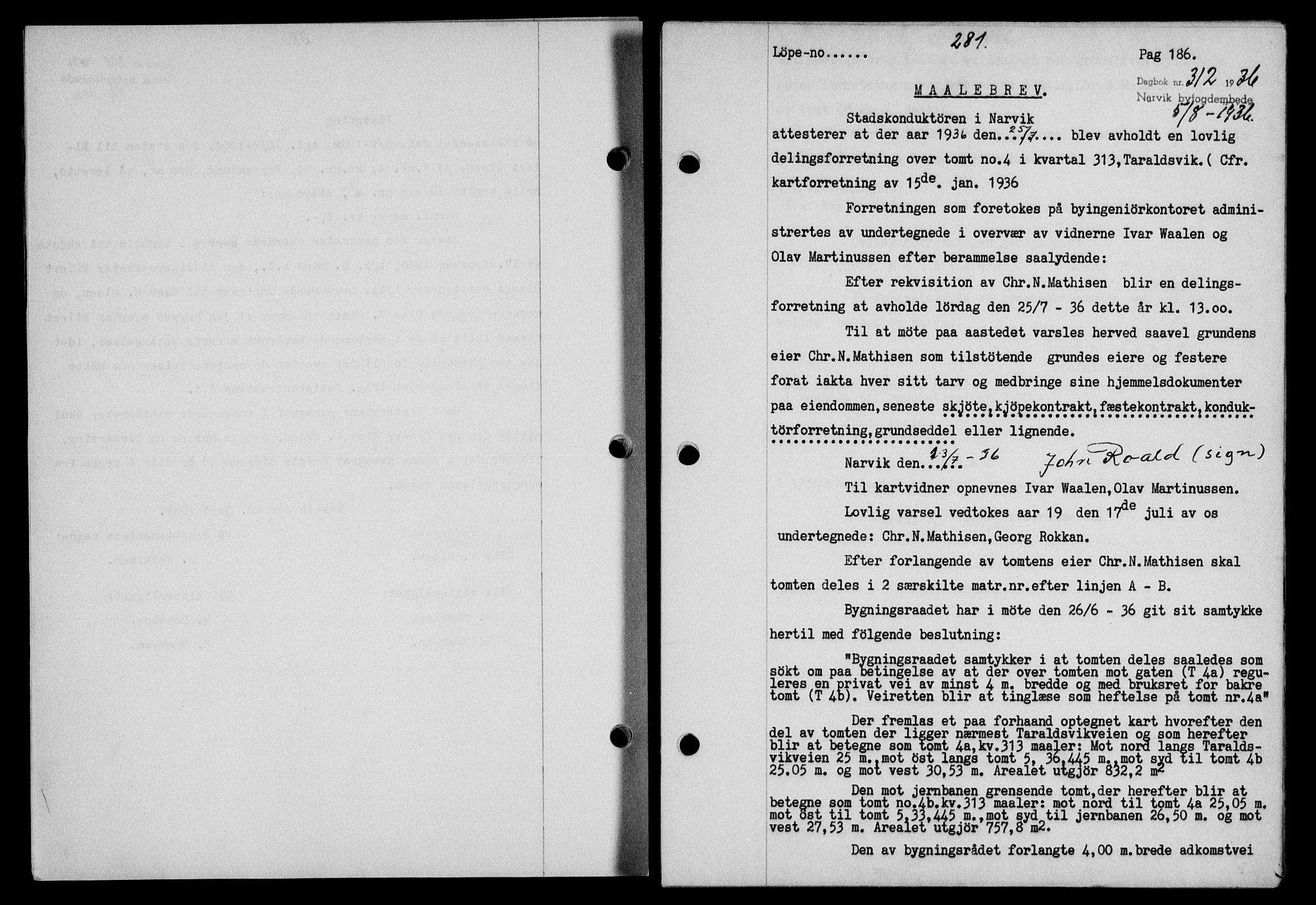 Narvik sorenskriveri, SAT/A-0002/1/2/2C/2Ca/L0011: Mortgage book no. 14, 1935-1937, Deed date: 05.08.1936