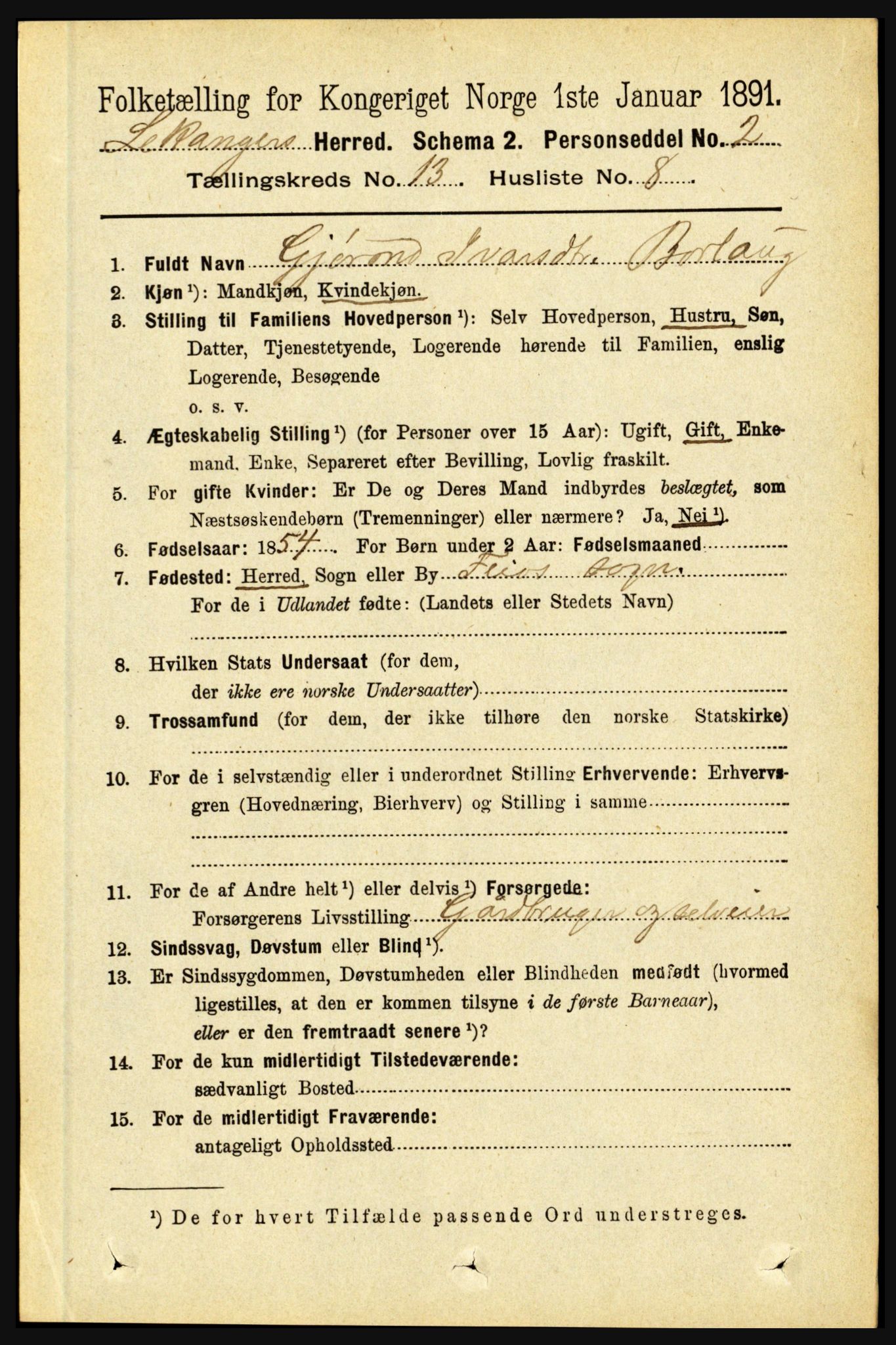 RA, 1891 census for 1419 Leikanger, 1891, p. 2497