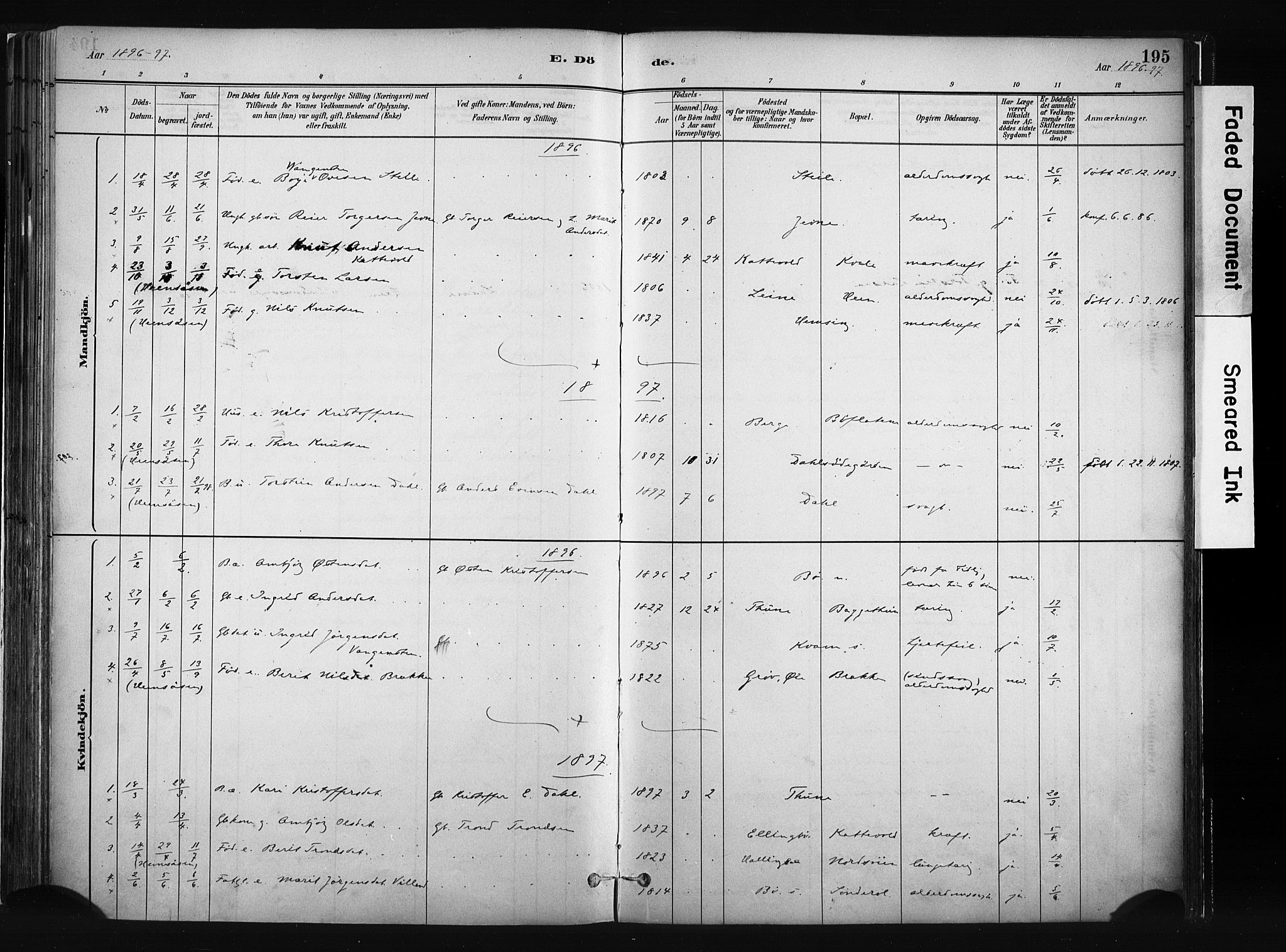 Vang prestekontor, Valdres, SAH/PREST-140/H/Ha/L0008: Parish register (official) no. 8, 1882-1910, p. 195