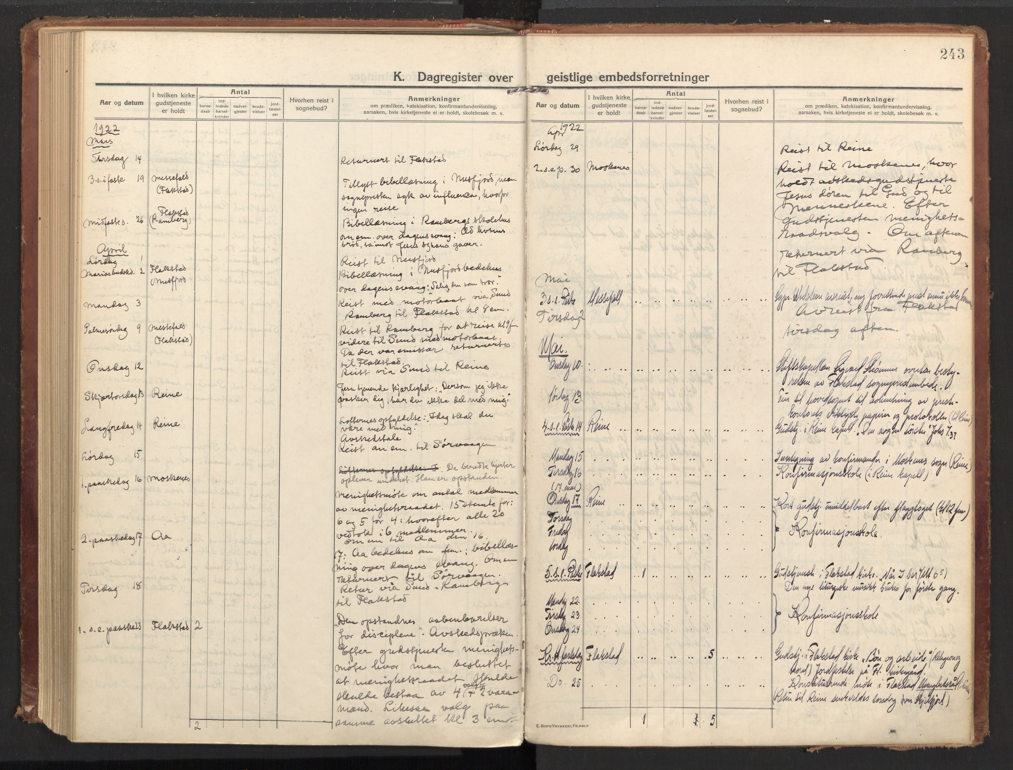 Ministerialprotokoller, klokkerbøker og fødselsregistre - Nordland, AV/SAT-A-1459/885/L1210: Parish register (official) no. 885A10, 1916-1926, p. 243