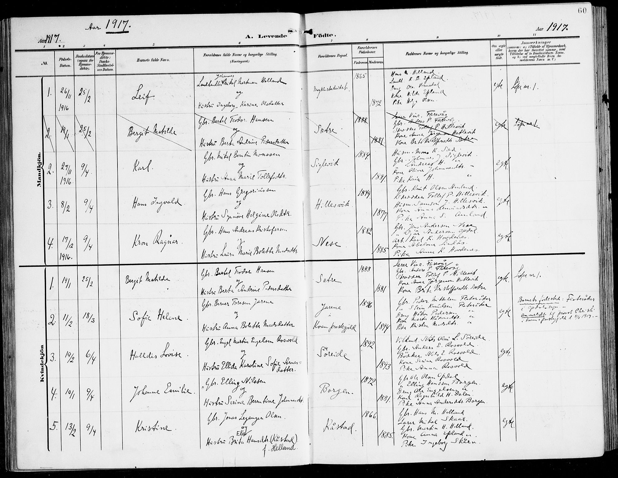 Tysnes sokneprestembete, SAB/A-78601/H/Haa: Parish register (official) no. D 2, 1905-1922, p. 60