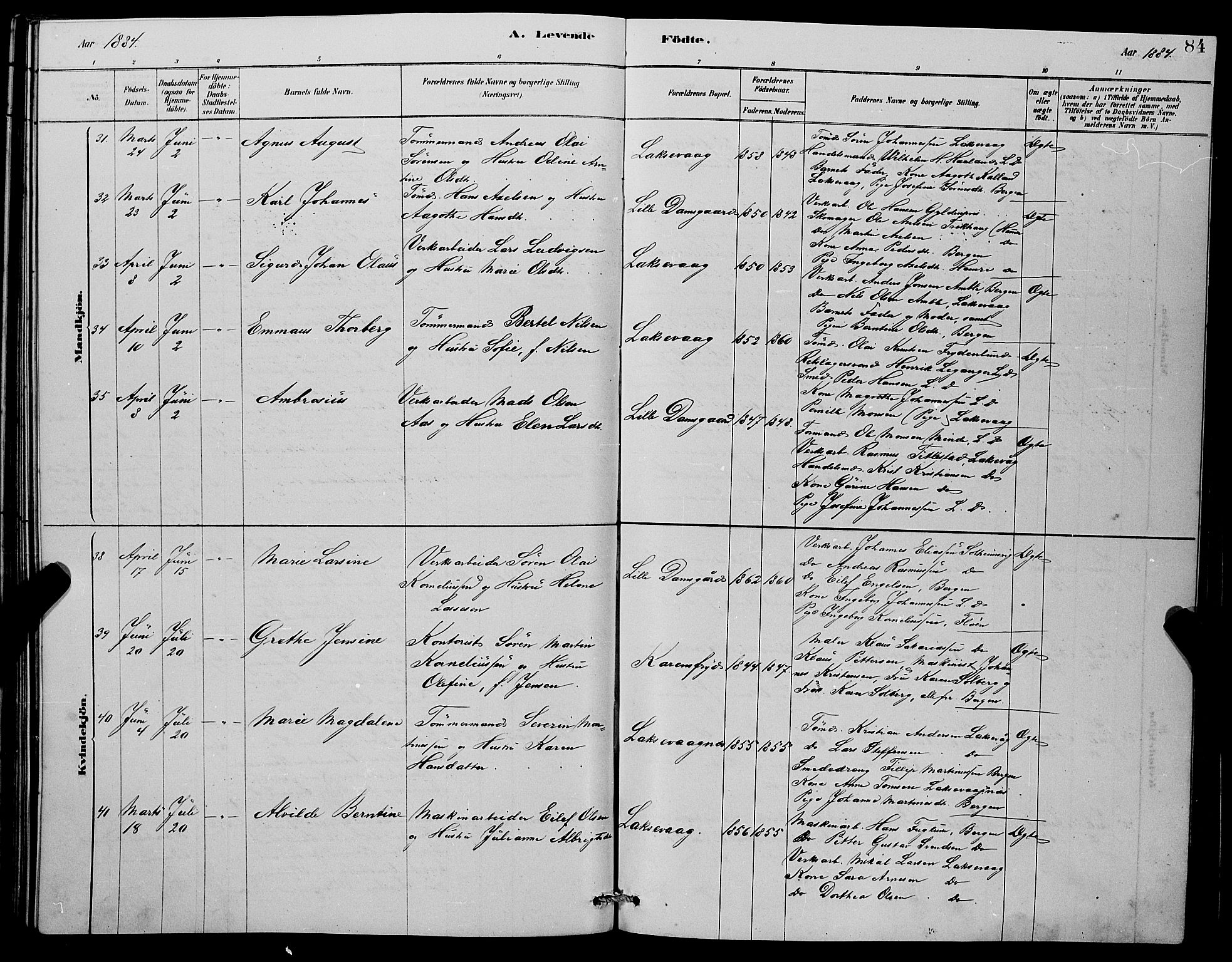 Laksevåg Sokneprestembete, SAB/A-76501/H/Ha/Hab/Haba/L0002: Parish register (copy) no. A 2, 1877-1887, p. 84
