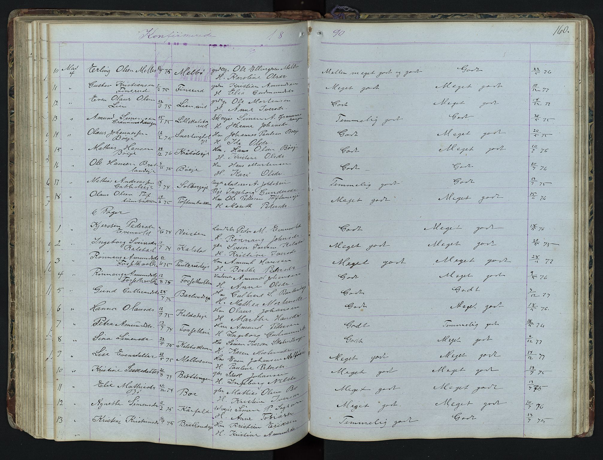Vestre Gausdal prestekontor, SAH/PREST-094/H/Ha/Hab/L0001: Parish register (copy) no. 1, 1867-1895, p. 160