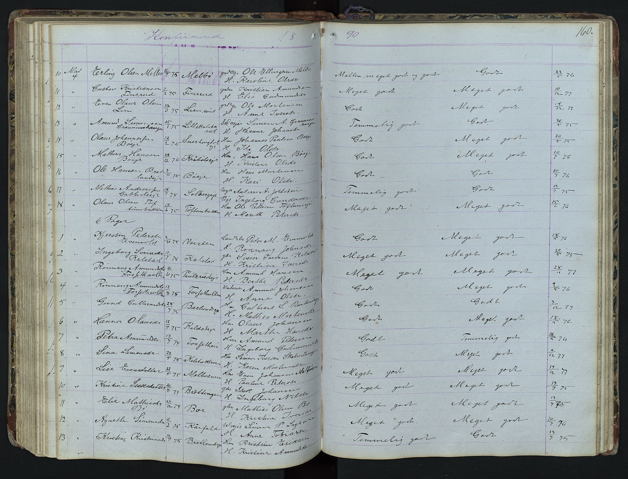 Vestre Gausdal prestekontor, AV/SAH-PREST-094/H/Ha/Hab/L0001: Parish register (copy) no. 1, 1867-1895, p. 160