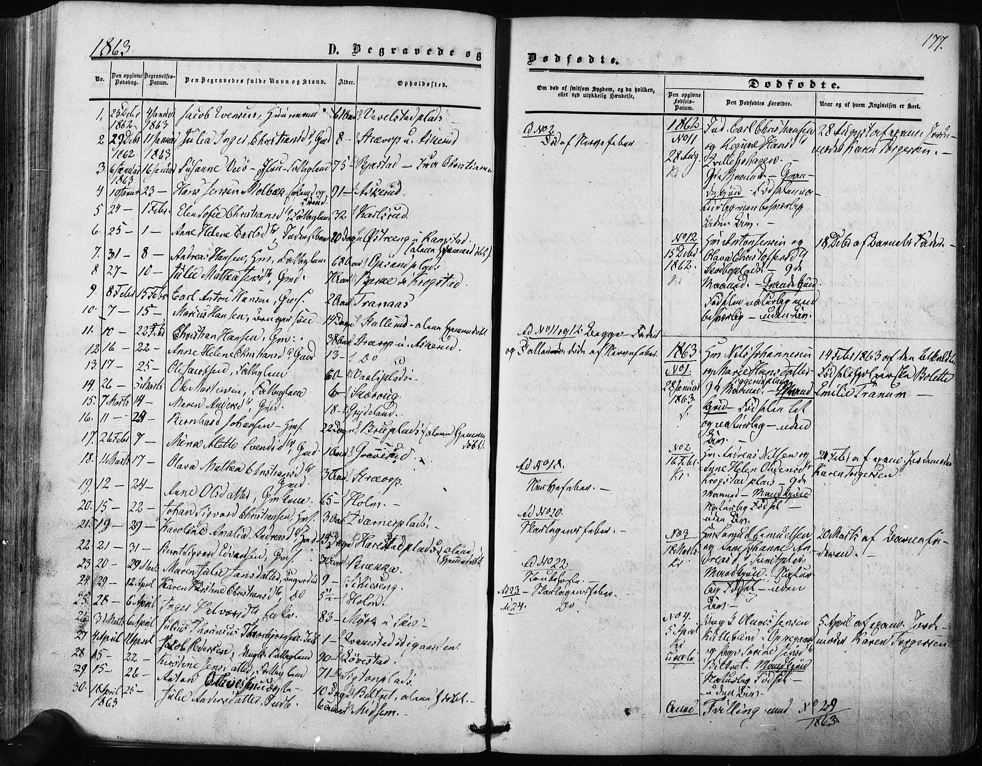 Kråkstad prestekontor Kirkebøker, SAO/A-10125a/F/Fa/L0007: Parish register (official) no. I 7, 1858-1870, p. 177