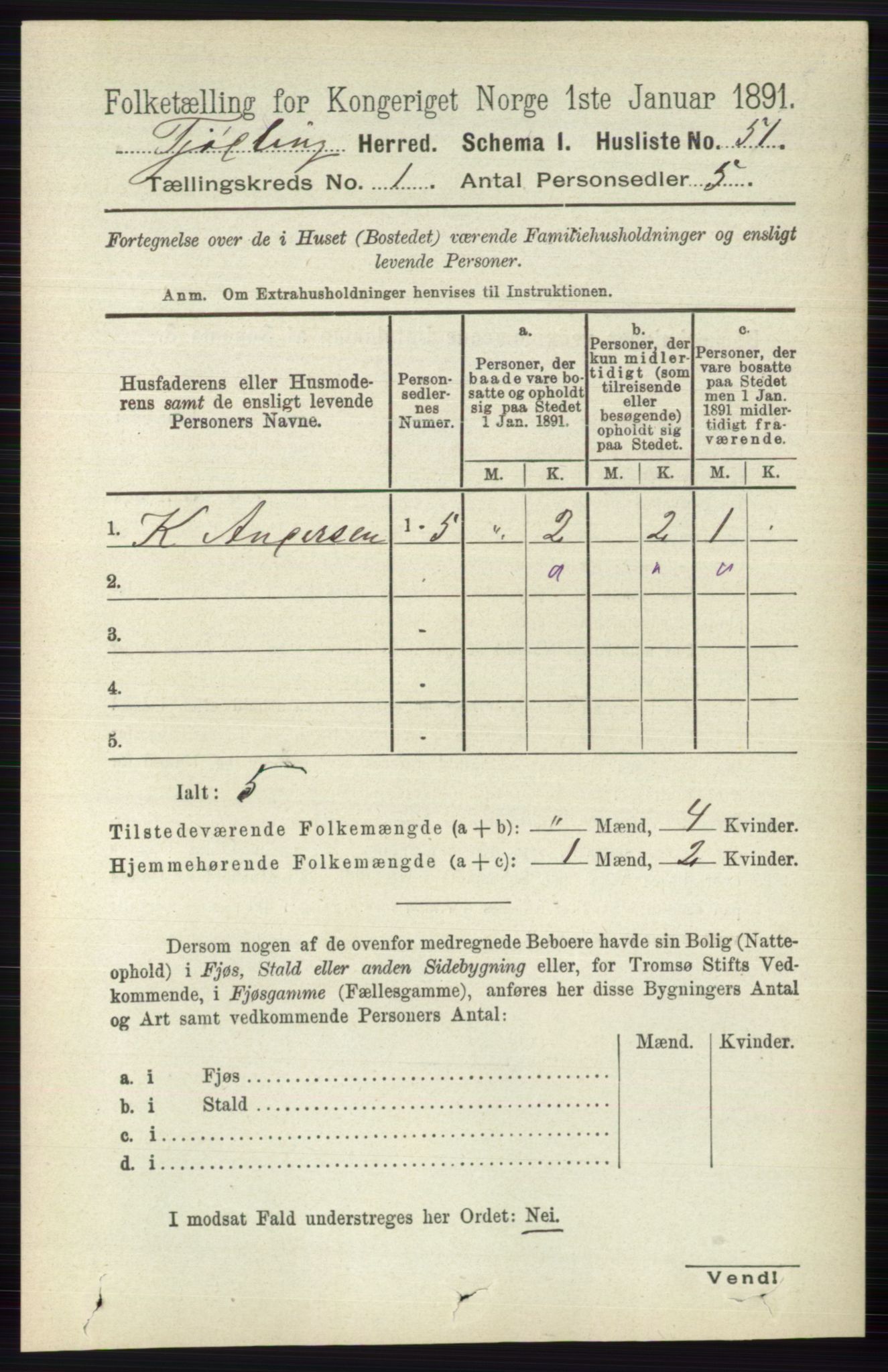 RA, 1891 census for 0725 Tjølling, 1891, p. 78