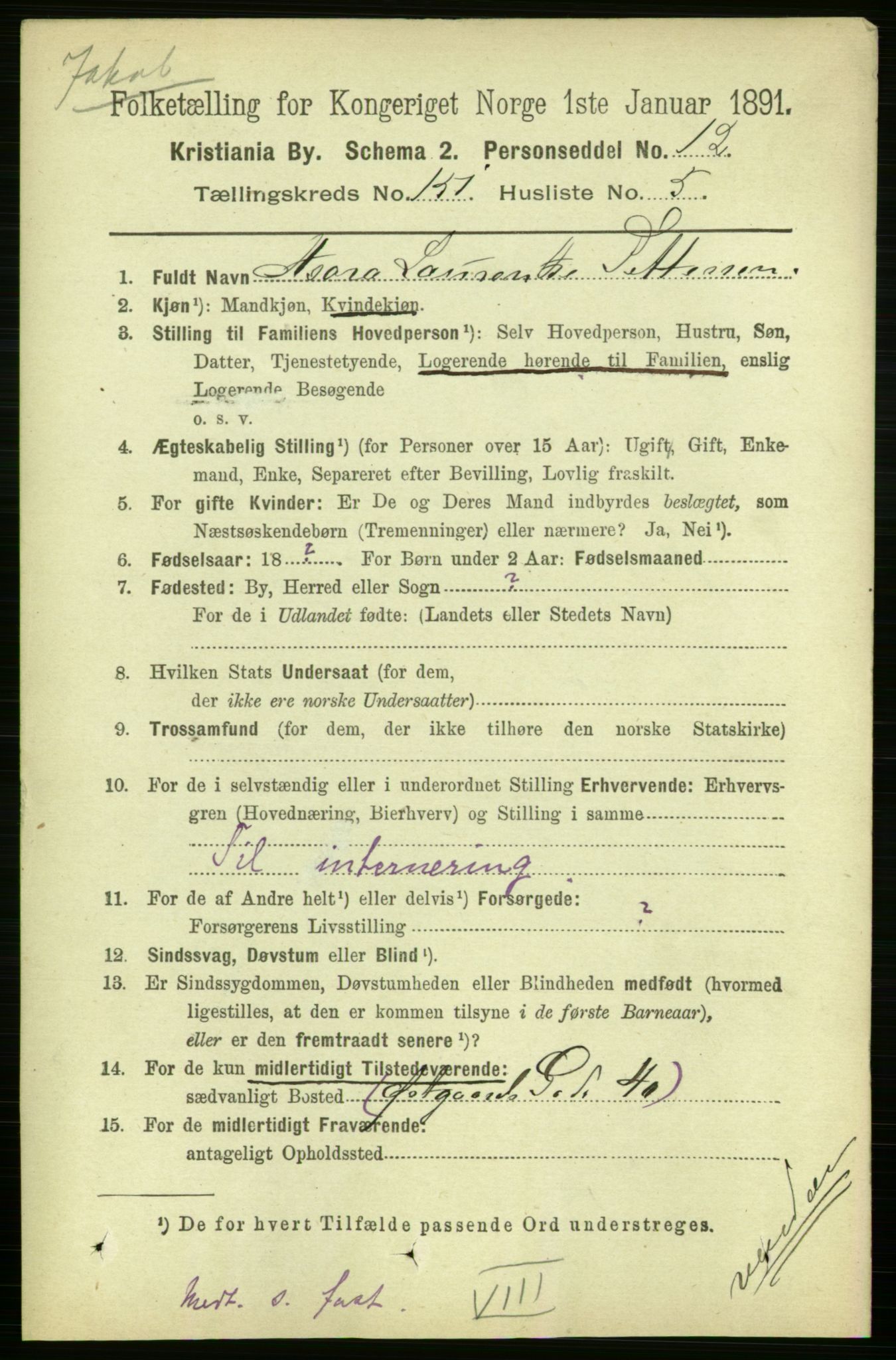 RA, 1891 census for 0301 Kristiania, 1891, p. 84478