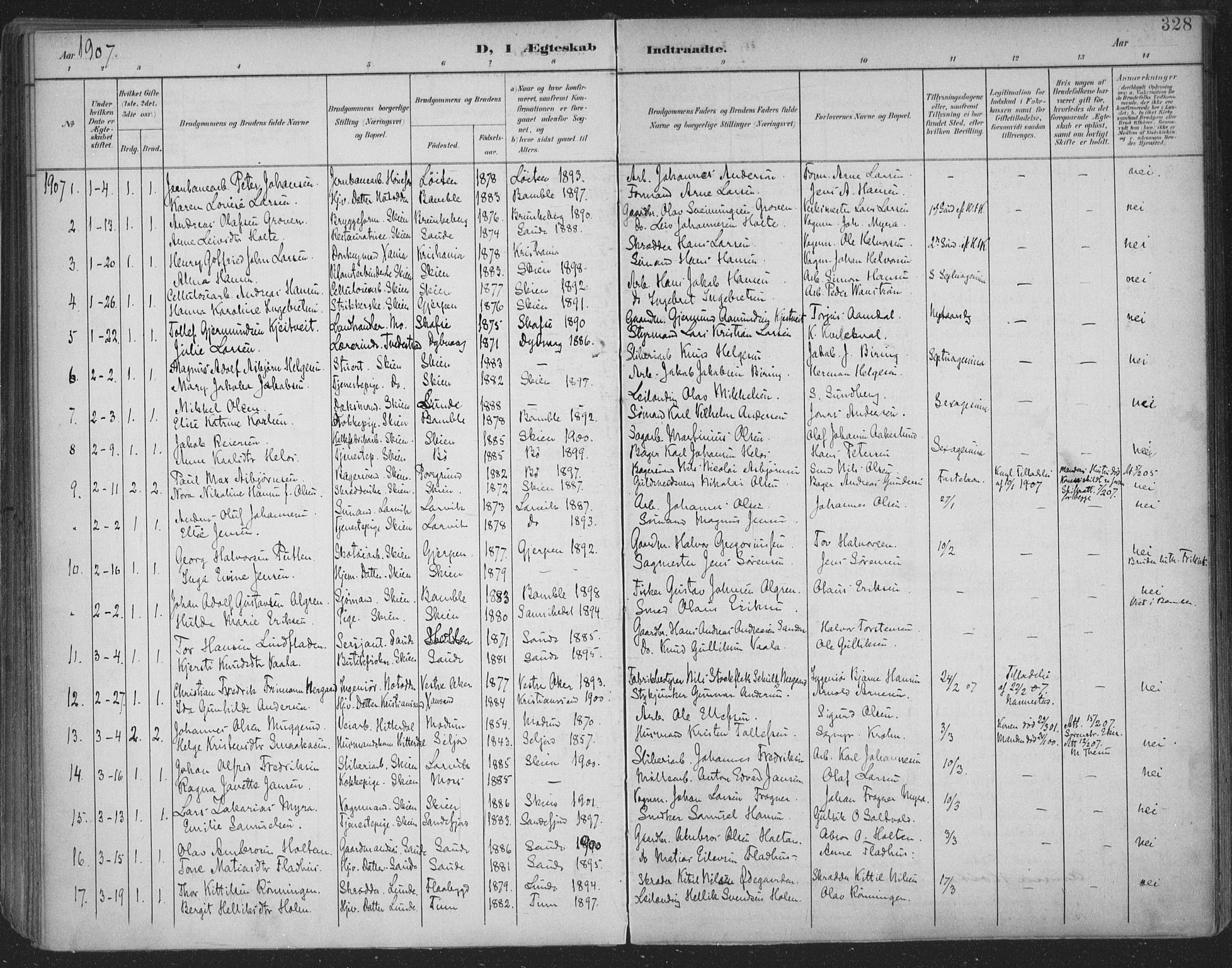 Skien kirkebøker, SAKO/A-302/F/Fa/L0011: Parish register (official) no. 11, 1900-1907, p. 328
