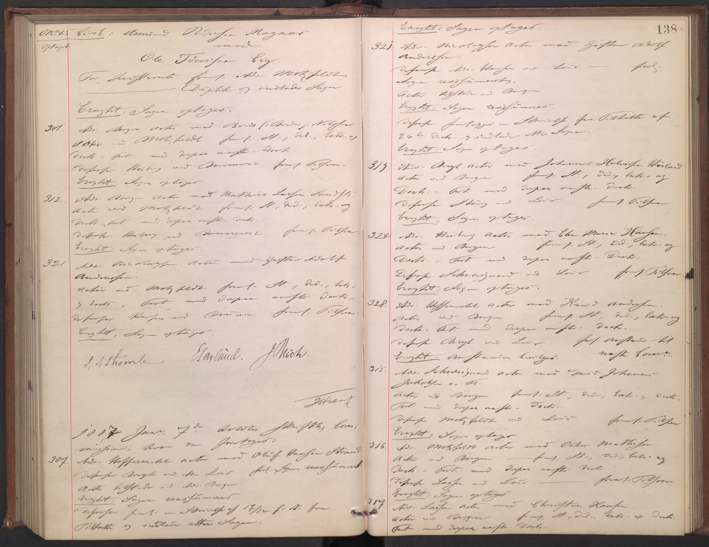 Høyesterett, AV/RA-S-1002/E/Ef/L0015: Protokoll over saker som gikk til skriftlig behandling, 1884-1888, p. 137b-138a