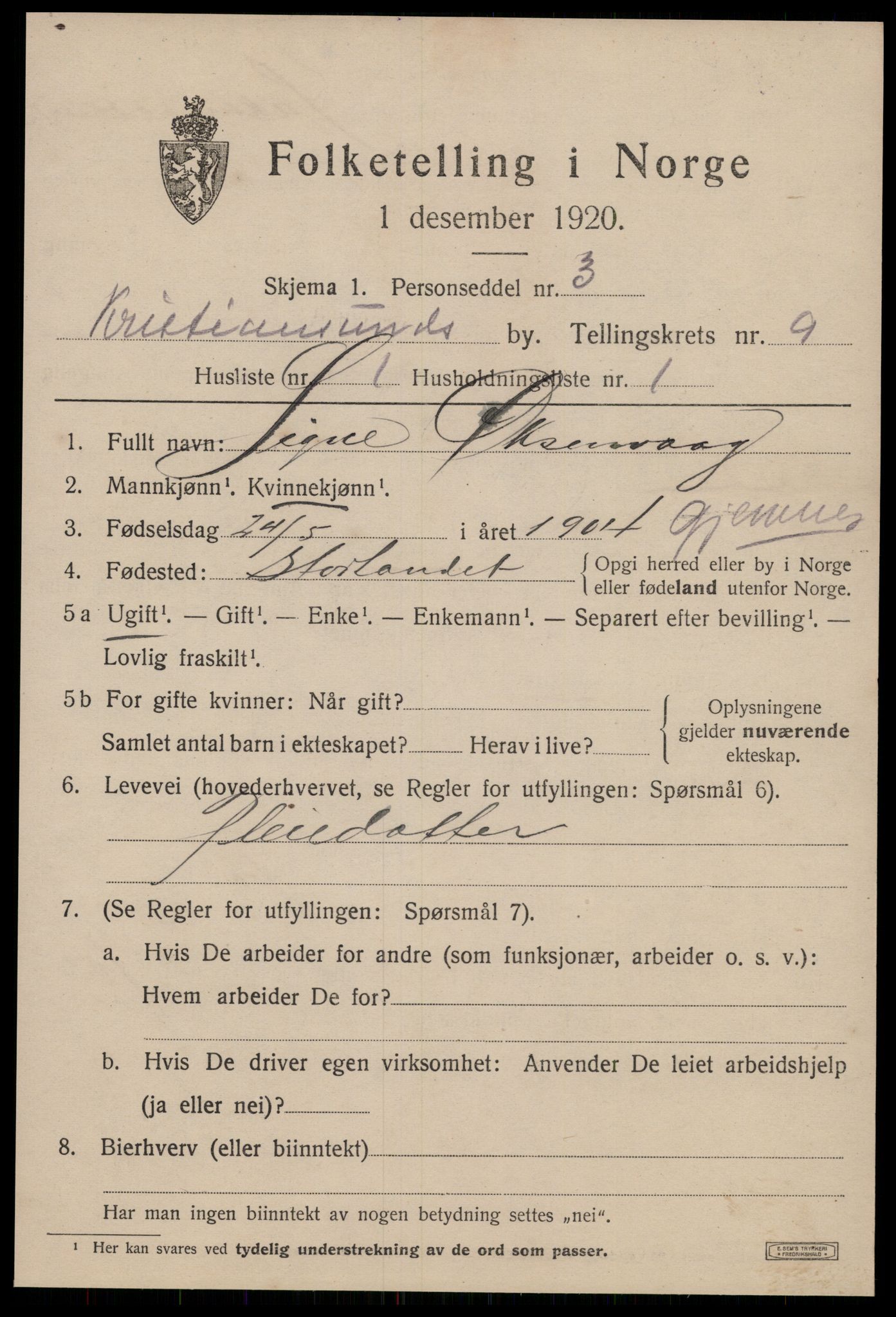 SAT, 1920 census for Kristiansund, 1920, p. 21377