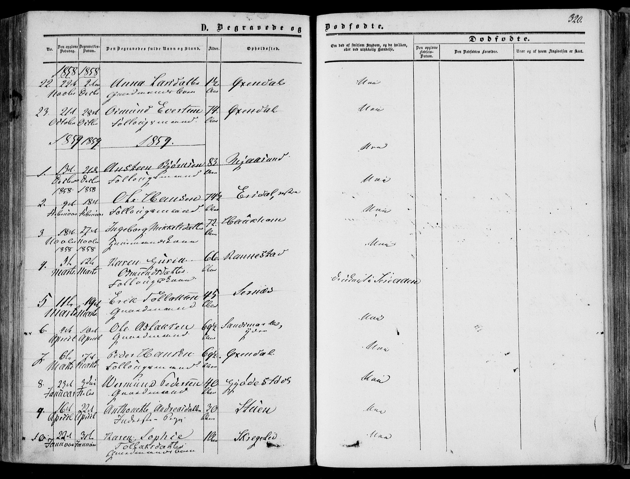 Bakke sokneprestkontor, SAK/1111-0002/F/Fa/Faa/L0006: Parish register (official) no. A 6, 1855-1877, p. 320