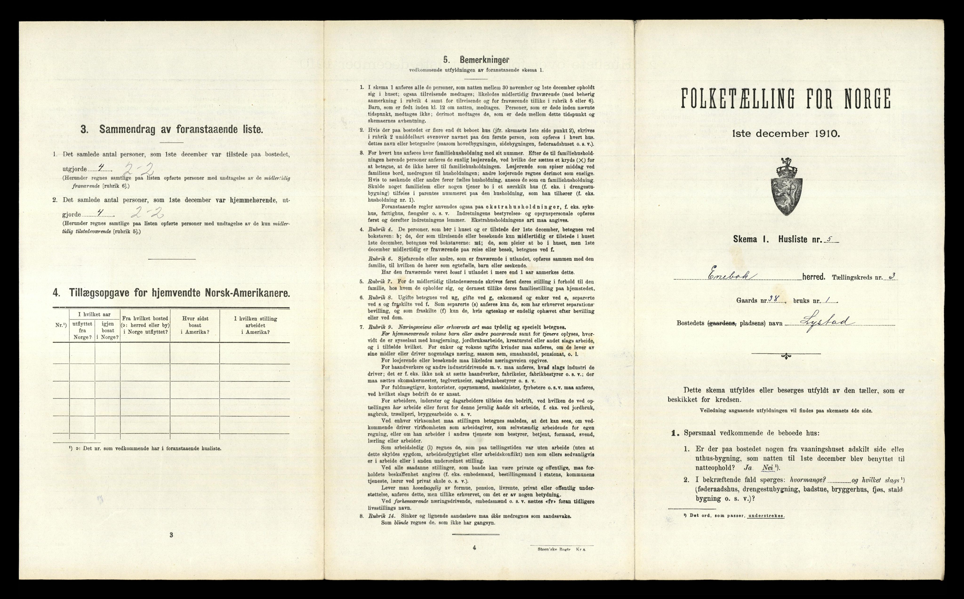 RA, 1910 census for Enebakk, 1910, p. 387