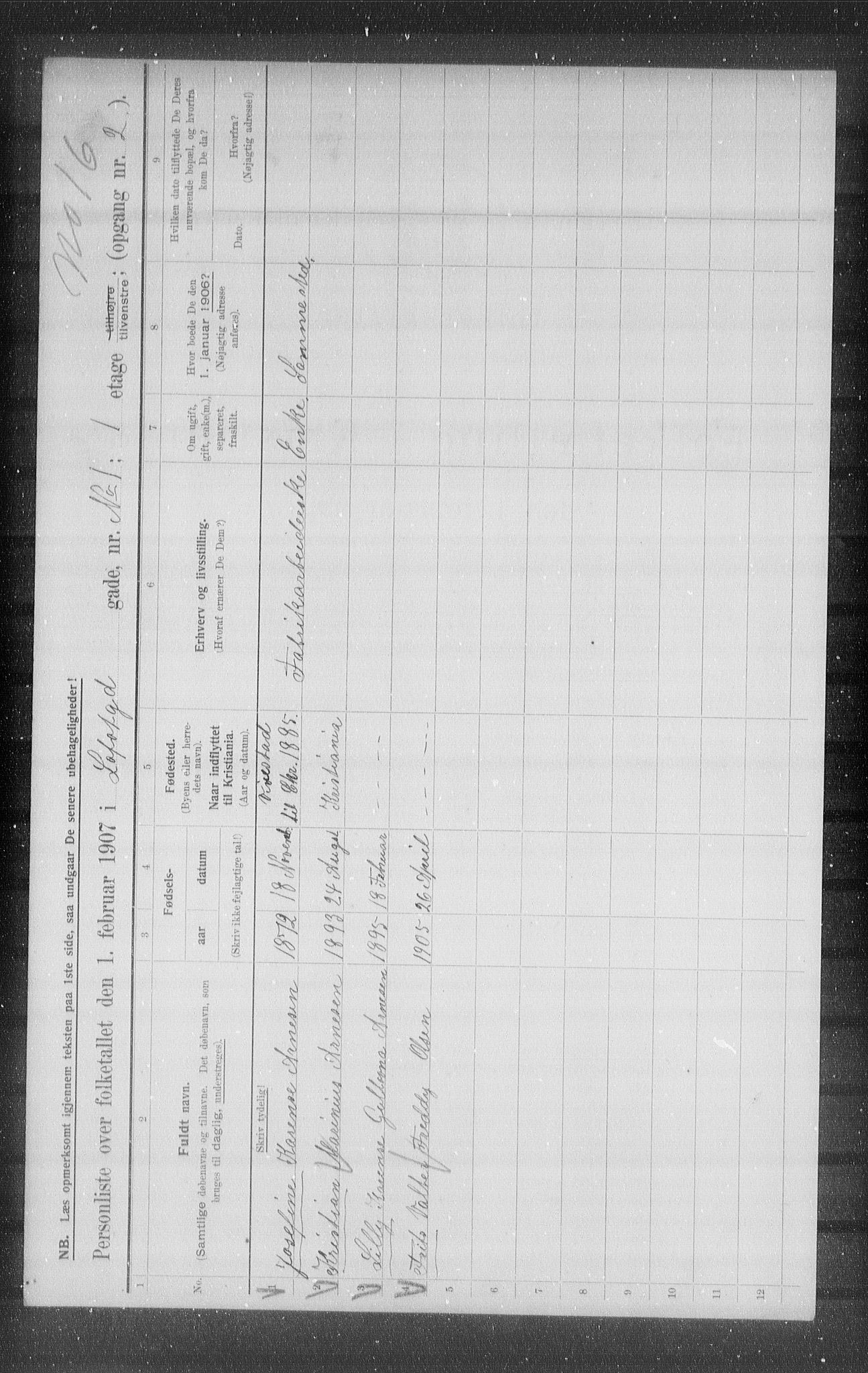 OBA, Municipal Census 1907 for Kristiania, 1907, p. 29834