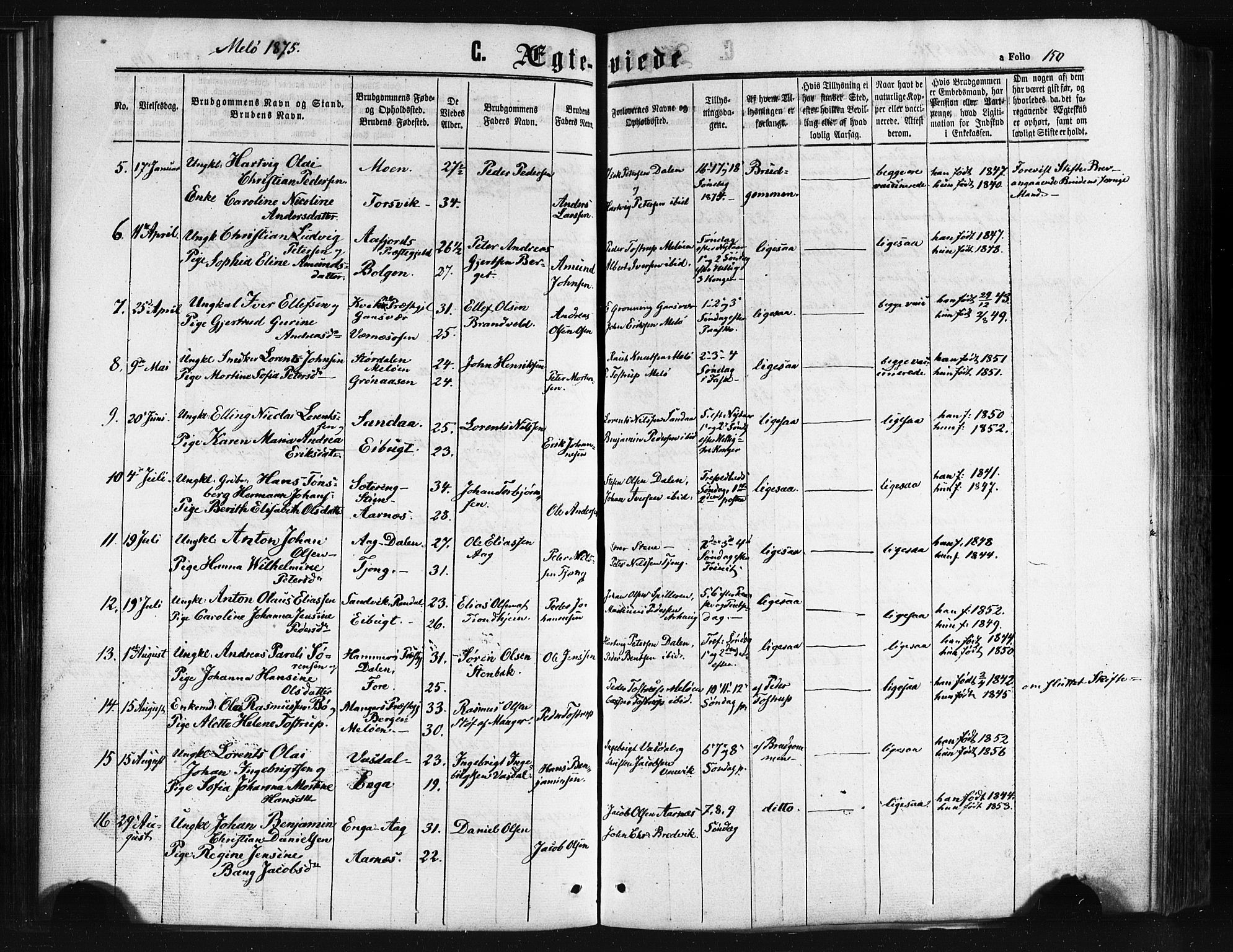 Ministerialprotokoller, klokkerbøker og fødselsregistre - Nordland, AV/SAT-A-1459/841/L0607: Parish register (official) no. 841A11 /2, 1863-1877, p. 150