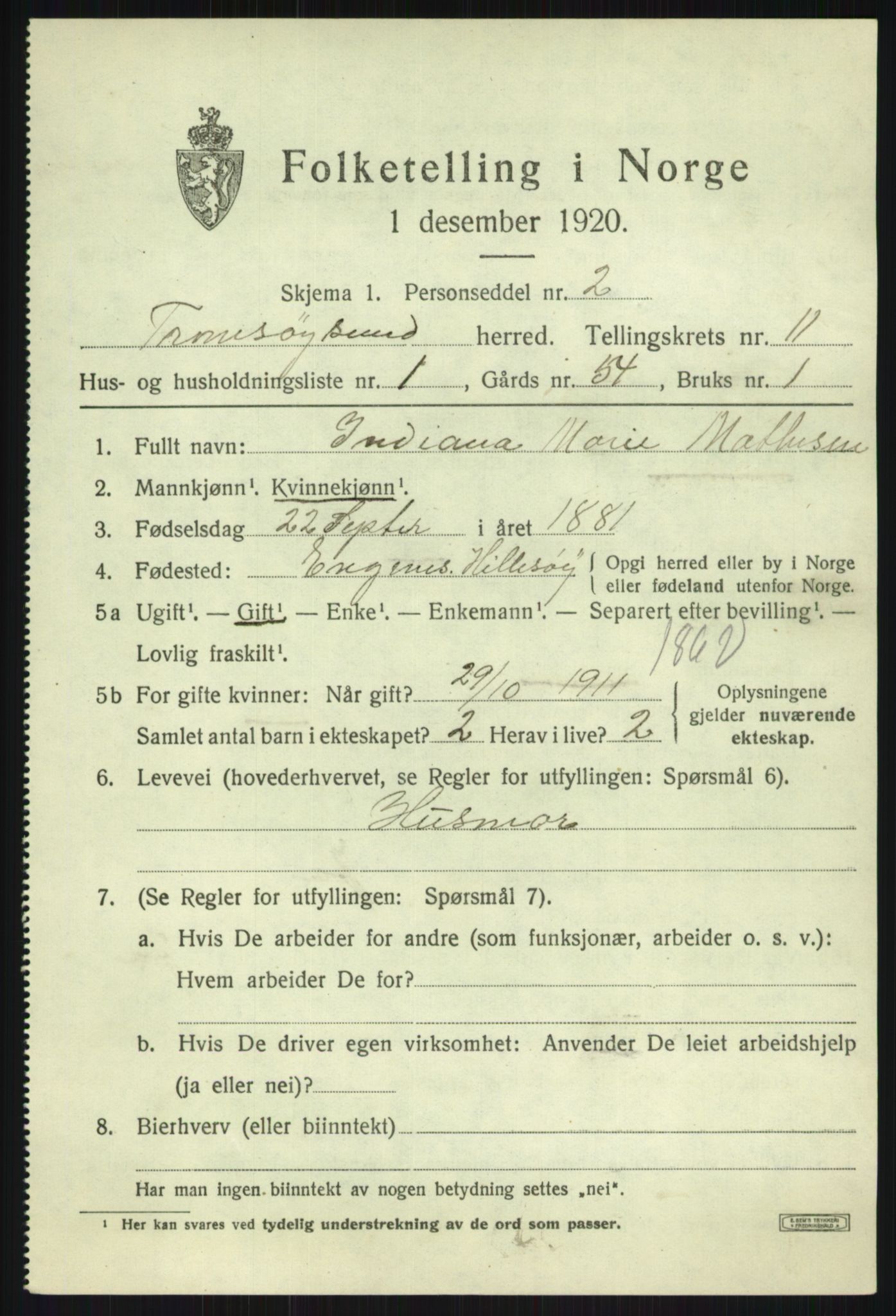 SATØ, 1920 census for Tromsøysund, 1920, p. 7244