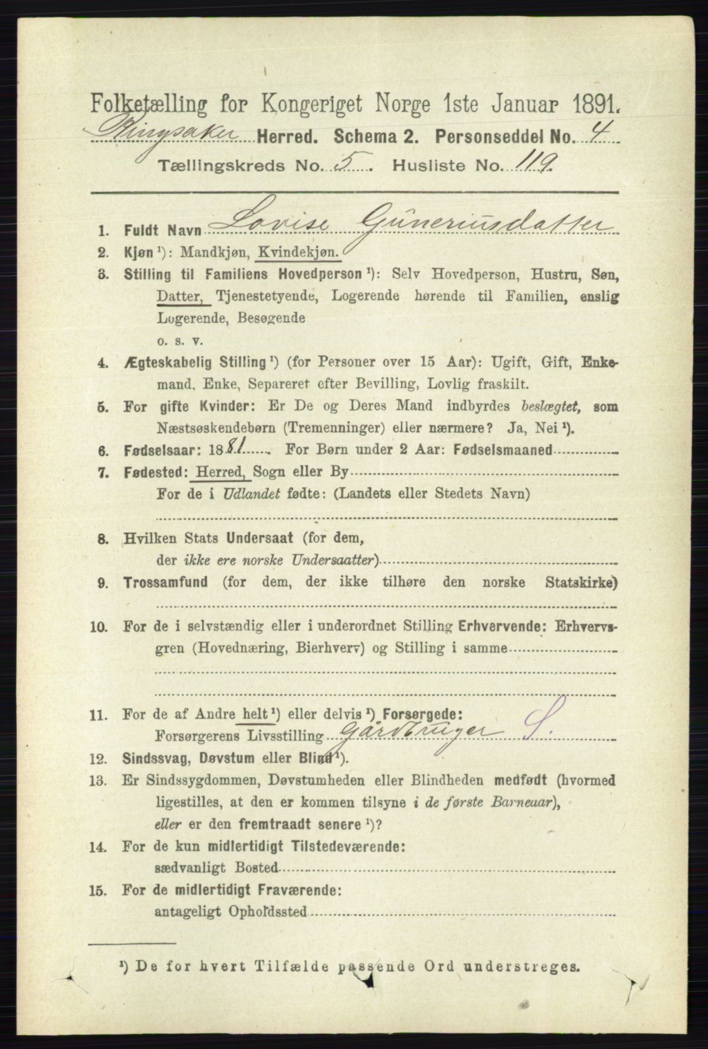 RA, 1891 census for 0412 Ringsaker, 1891, p. 3073