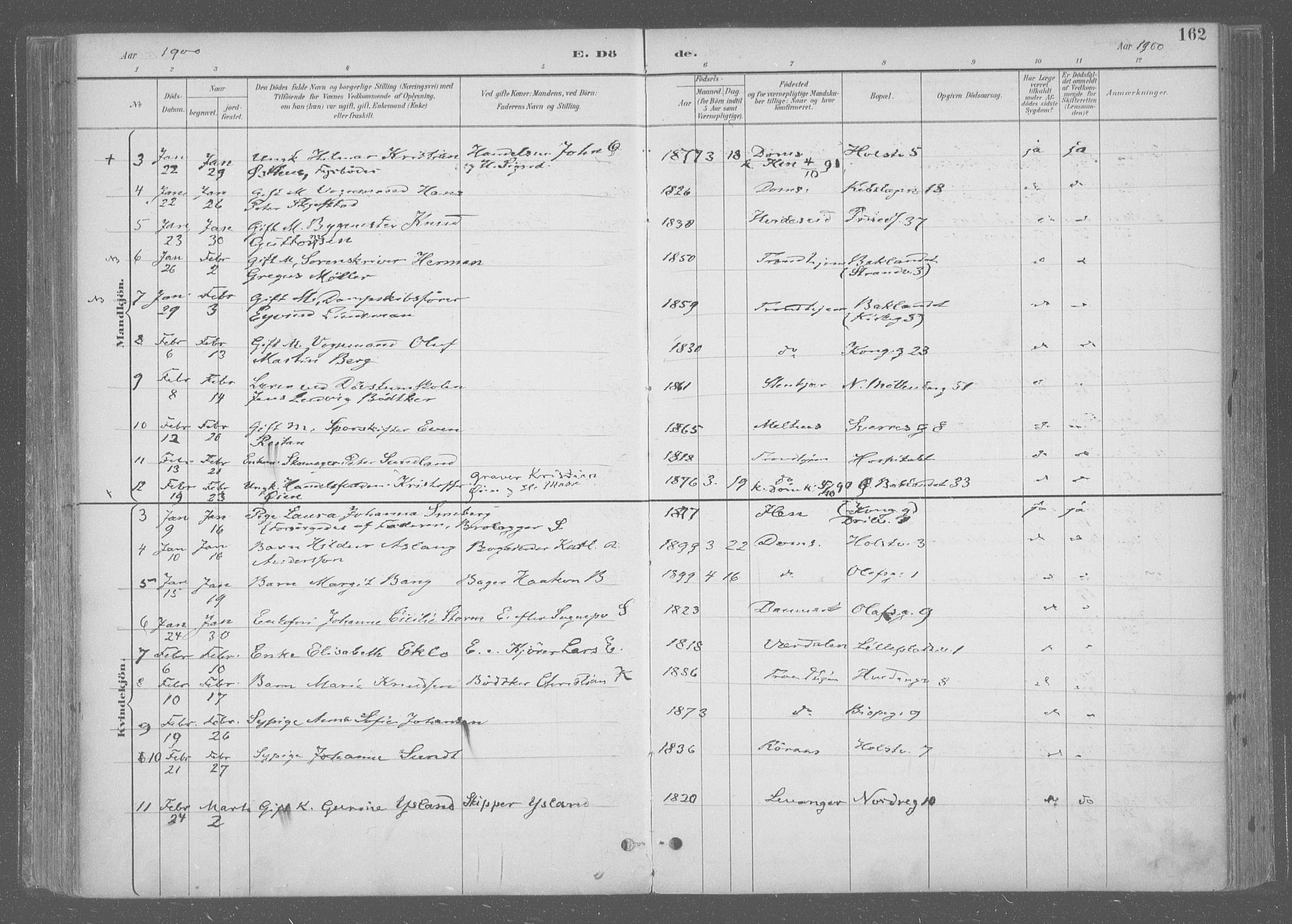 Ministerialprotokoller, klokkerbøker og fødselsregistre - Sør-Trøndelag, SAT/A-1456/601/L0064: Parish register (official) no. 601A31, 1891-1911, p. 162