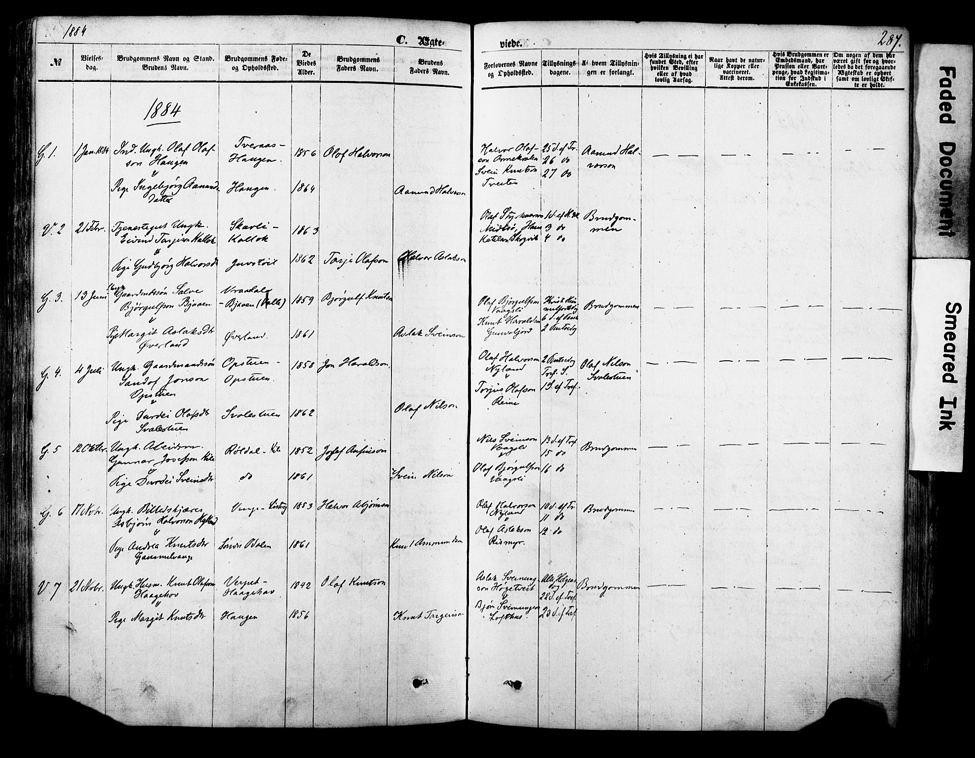 Vinje kirkebøker, SAKO/A-312/F/Fa/L0005: Parish register (official) no. I 5, 1870-1886, p. 287