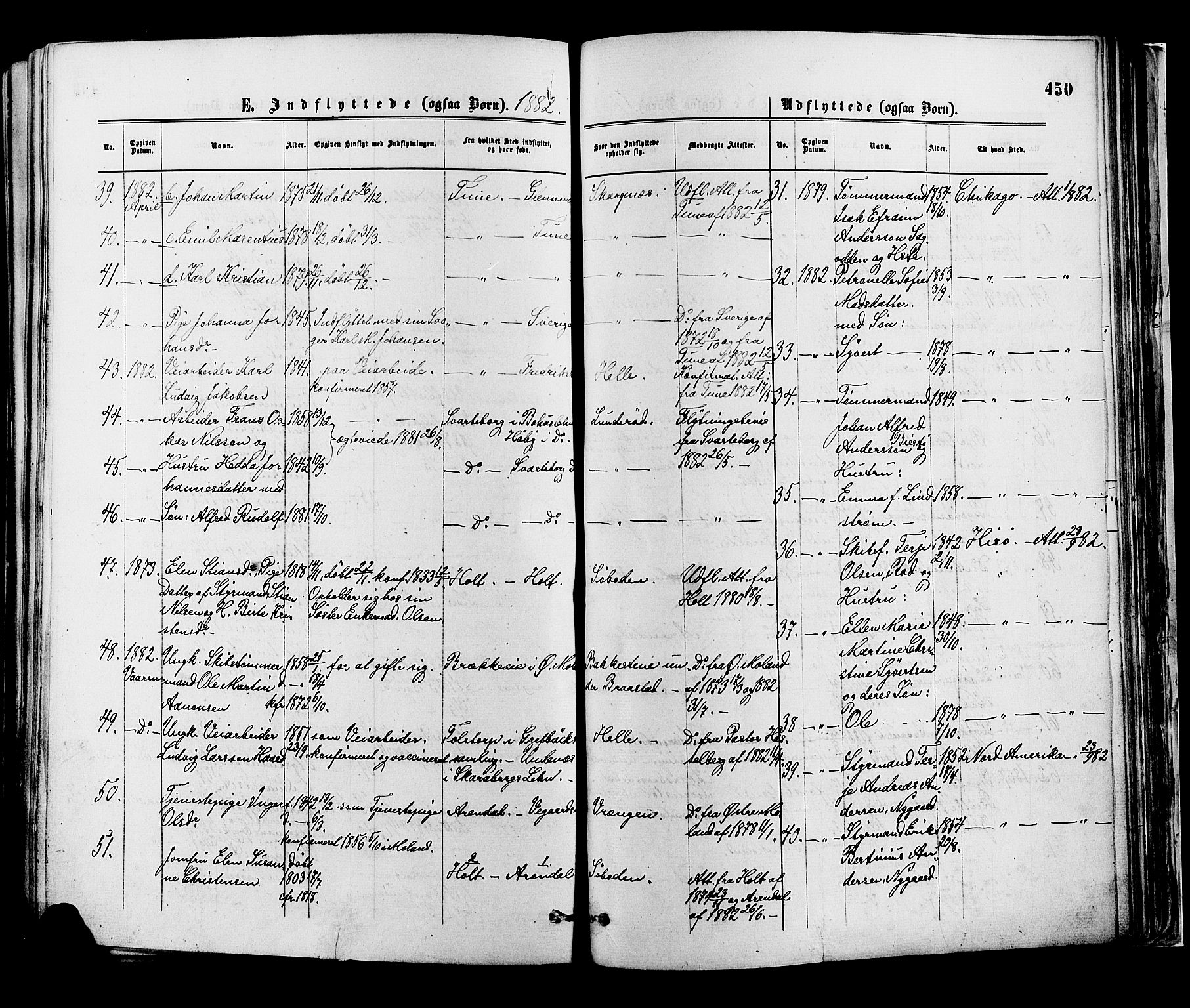 Øyestad sokneprestkontor, AV/SAK-1111-0049/F/Fa/L0016: Parish register (official) no. A 16, 1874-1886, p. 450