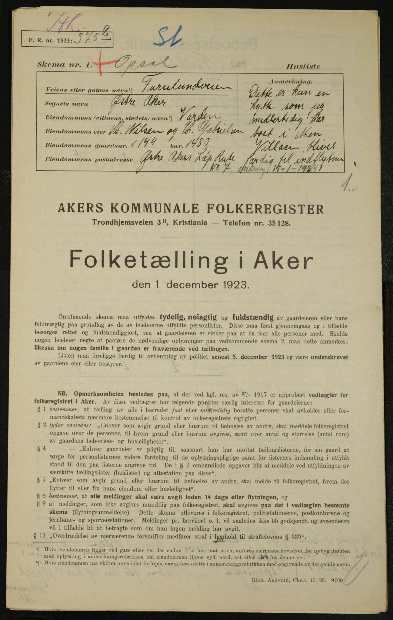 , Municipal Census 1923 for Aker, 1923, p. 24904