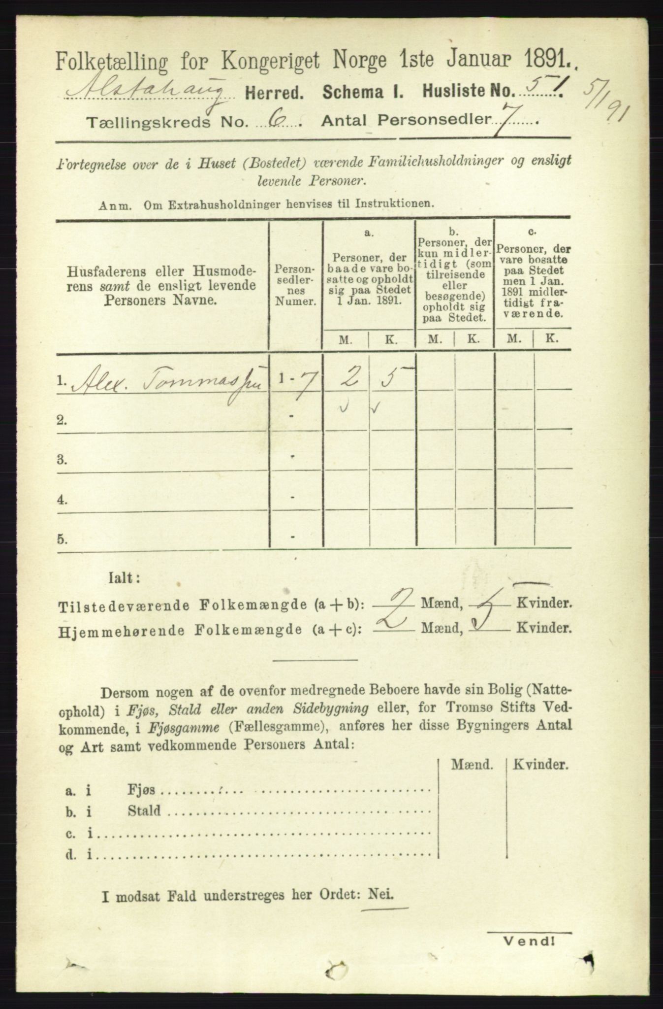 RA, 1891 census for 1820 Alstahaug, 1891, p. 2095