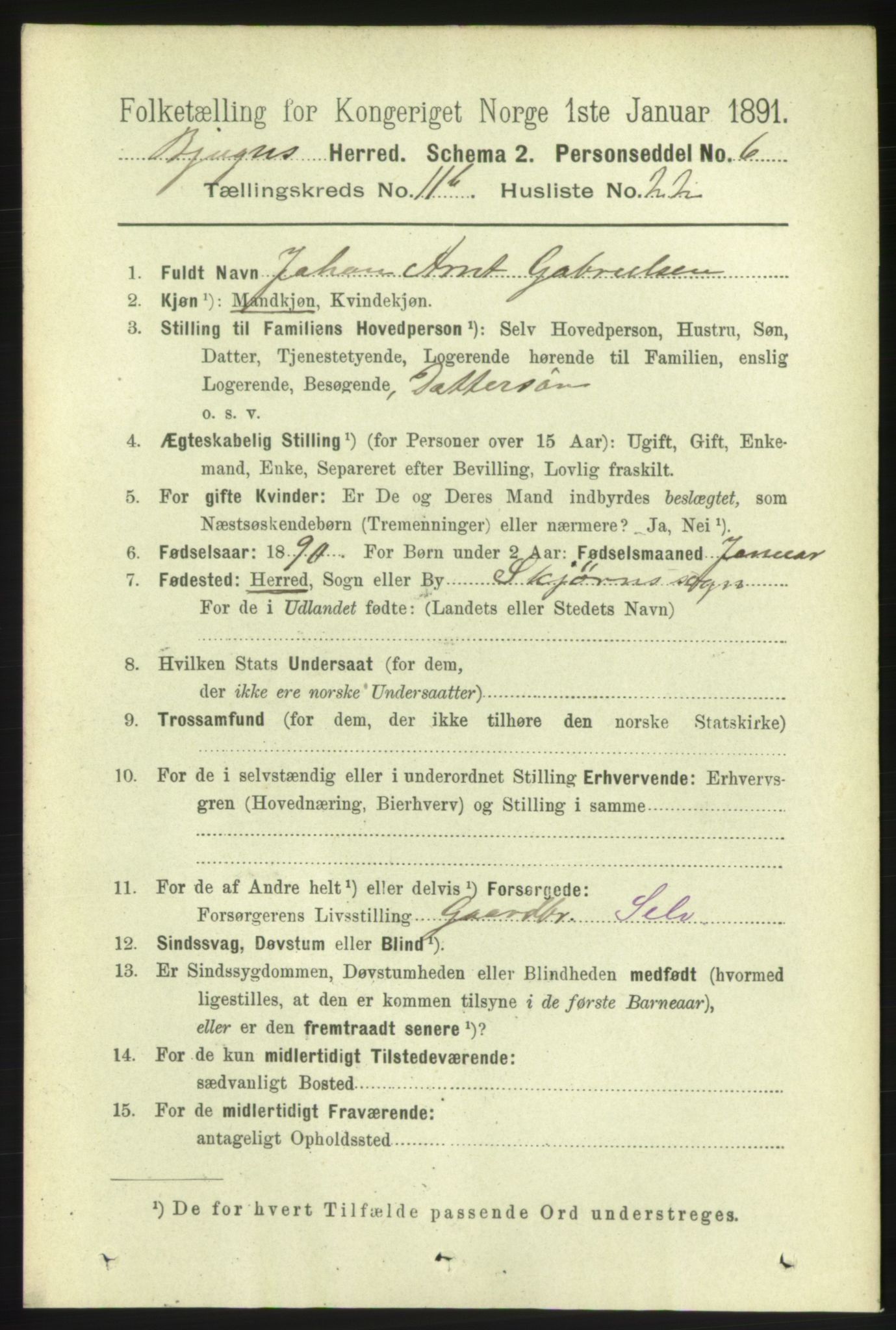 RA, 1891 census for 1627 Bjugn, 1891, p. 3325