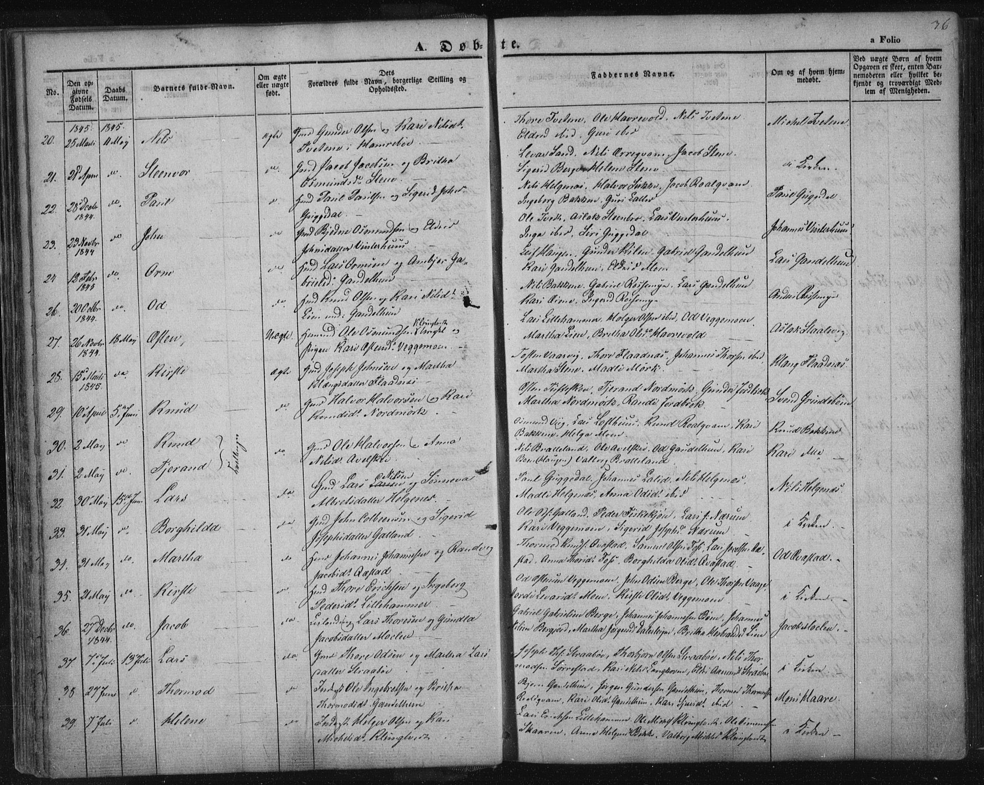 Suldal sokneprestkontor, AV/SAST-A-101845/01/IV/L0008: Parish register (official) no. A 8, 1836-1853, p. 36