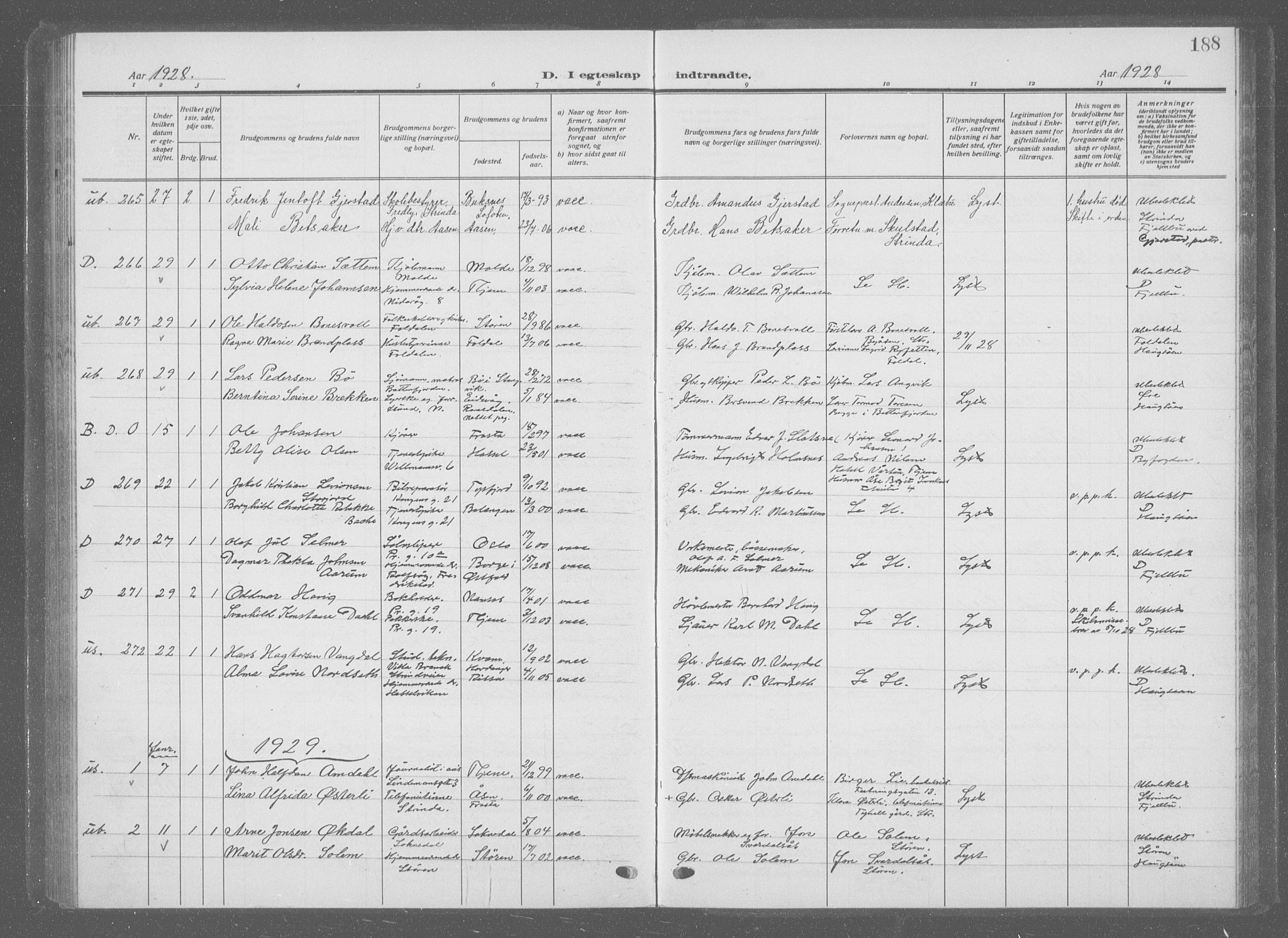 Ministerialprotokoller, klokkerbøker og fødselsregistre - Sør-Trøndelag, SAT/A-1456/601/L0098: Parish register (copy) no. 601C16, 1921-1934, p. 188
