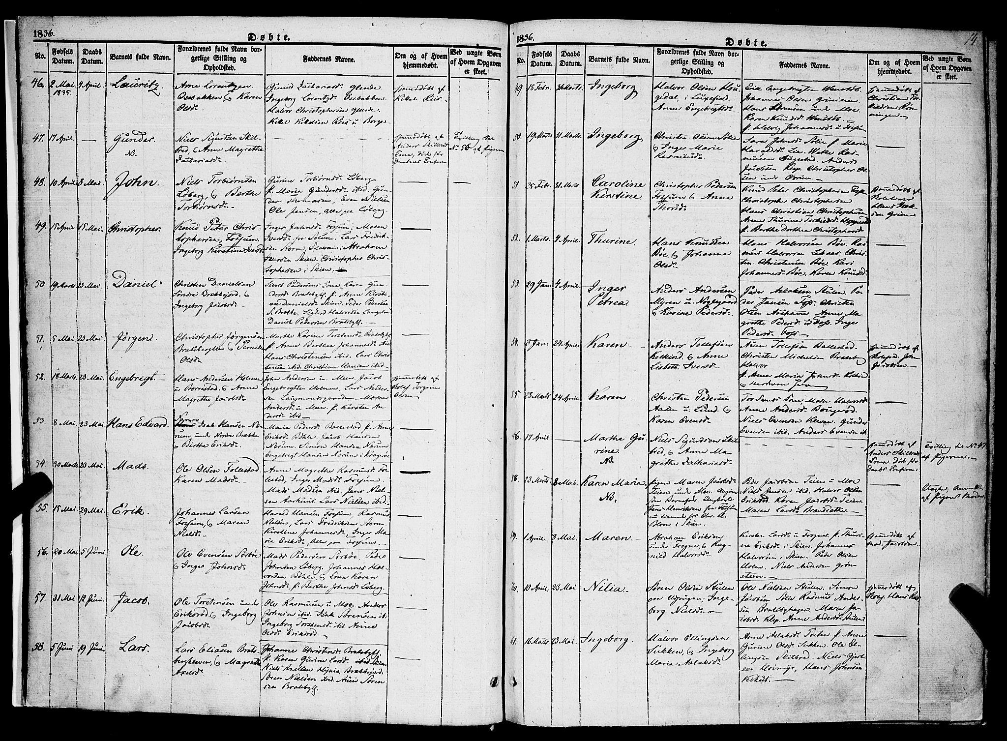 Gjerpen kirkebøker, SAKO/A-265/F/Fa/L0007a: Parish register (official) no. I 7A, 1834-1857, p. 14