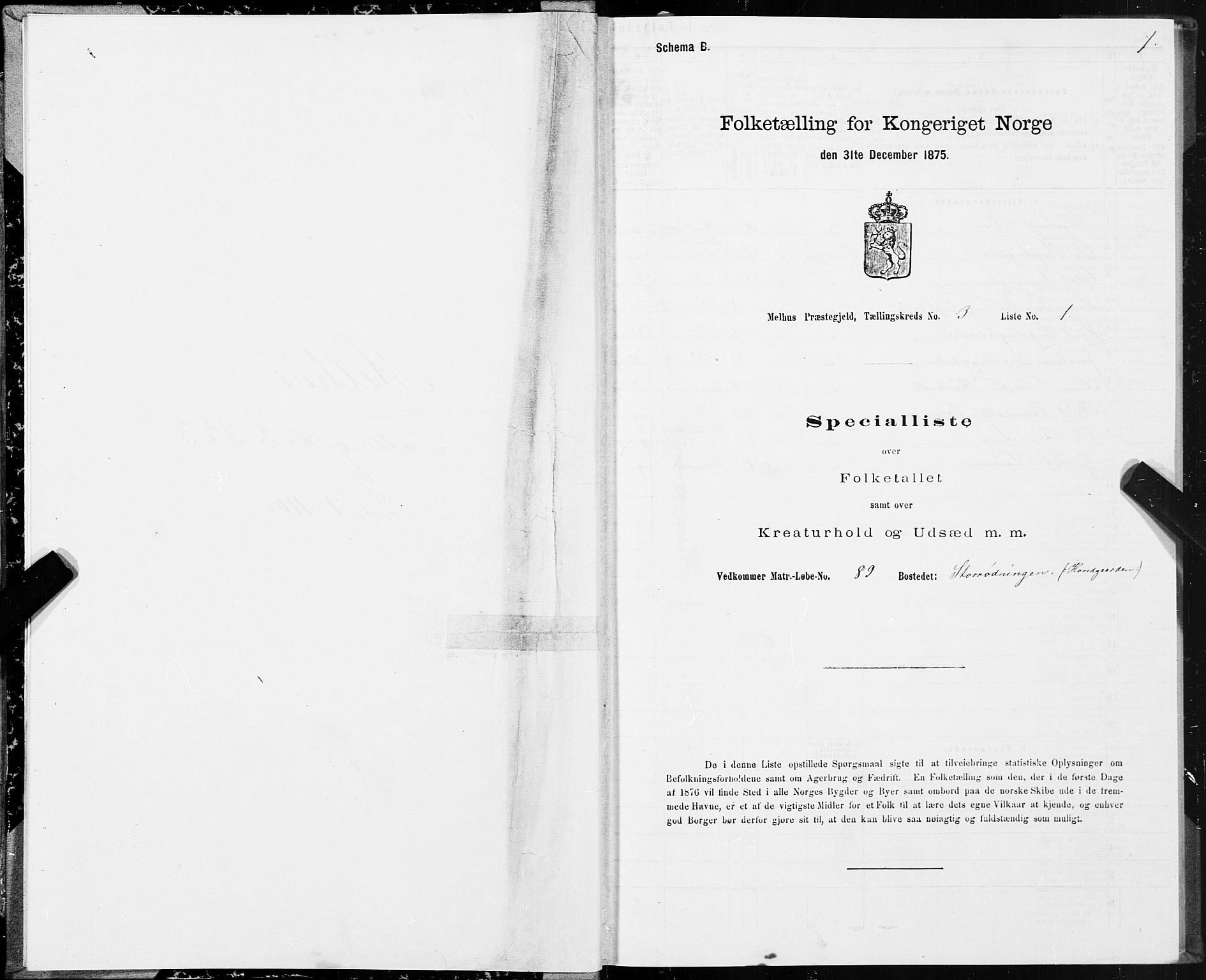 SAT, 1875 census for 1653P Melhus, 1875, p. 2001