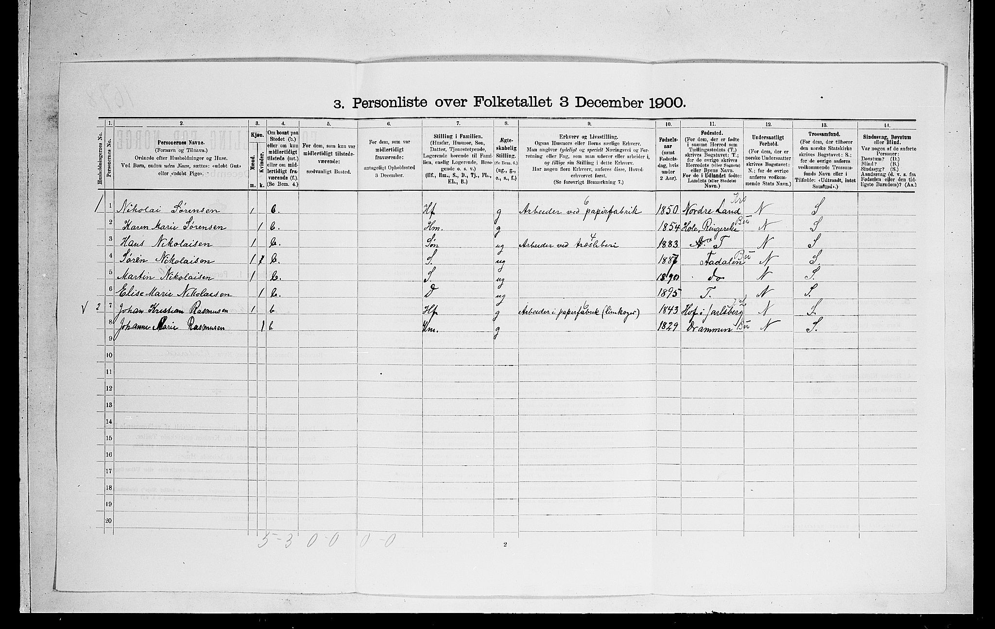 RA, 1900 census for Norderhov, 1900, p. 1244