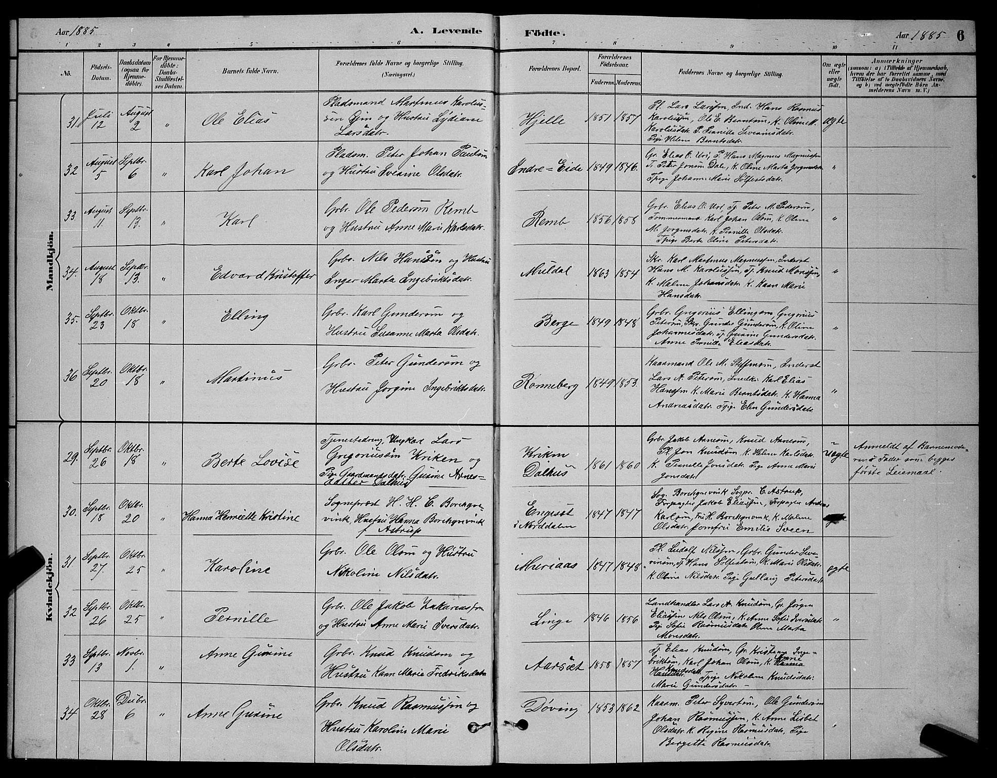 Ministerialprotokoller, klokkerbøker og fødselsregistre - Møre og Romsdal, AV/SAT-A-1454/519/L0263: Parish register (copy) no. 519C04, 1885-1892, p. 6