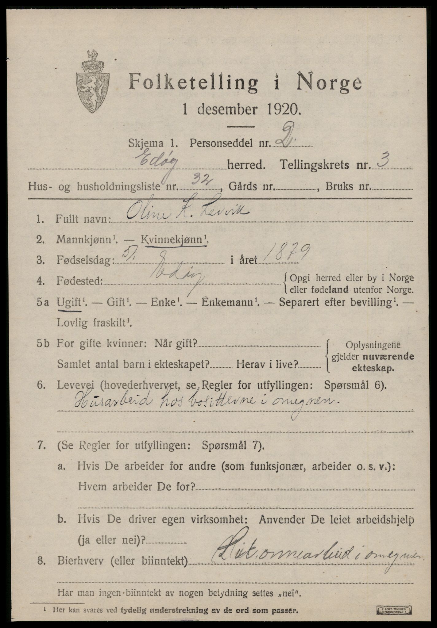 SAT, 1920 census for Edøy, 1920, p. 1310