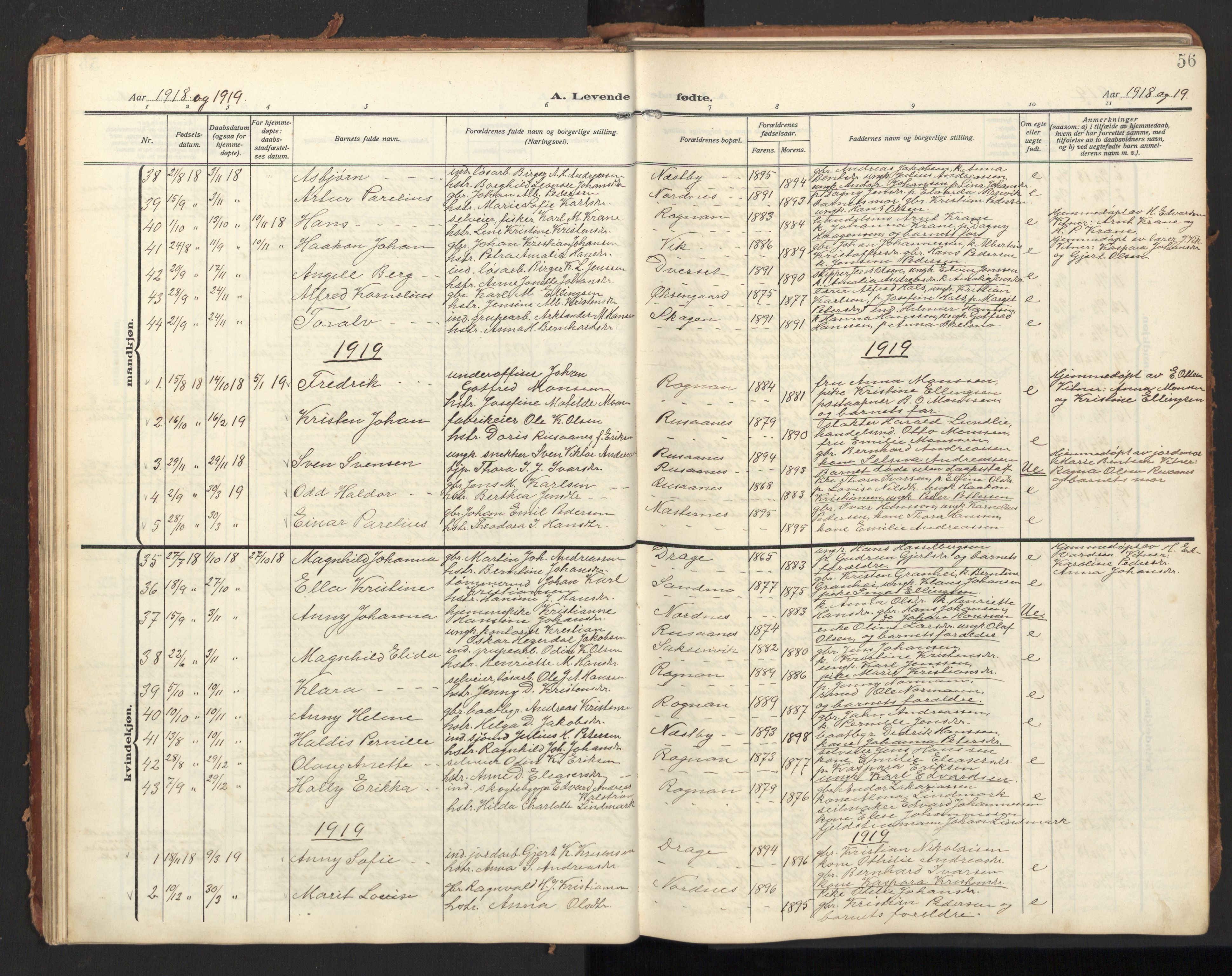 Ministerialprotokoller, klokkerbøker og fødselsregistre - Nordland, SAT/A-1459/847/L0683: Parish register (copy) no. 847C11, 1908-1929, p. 56