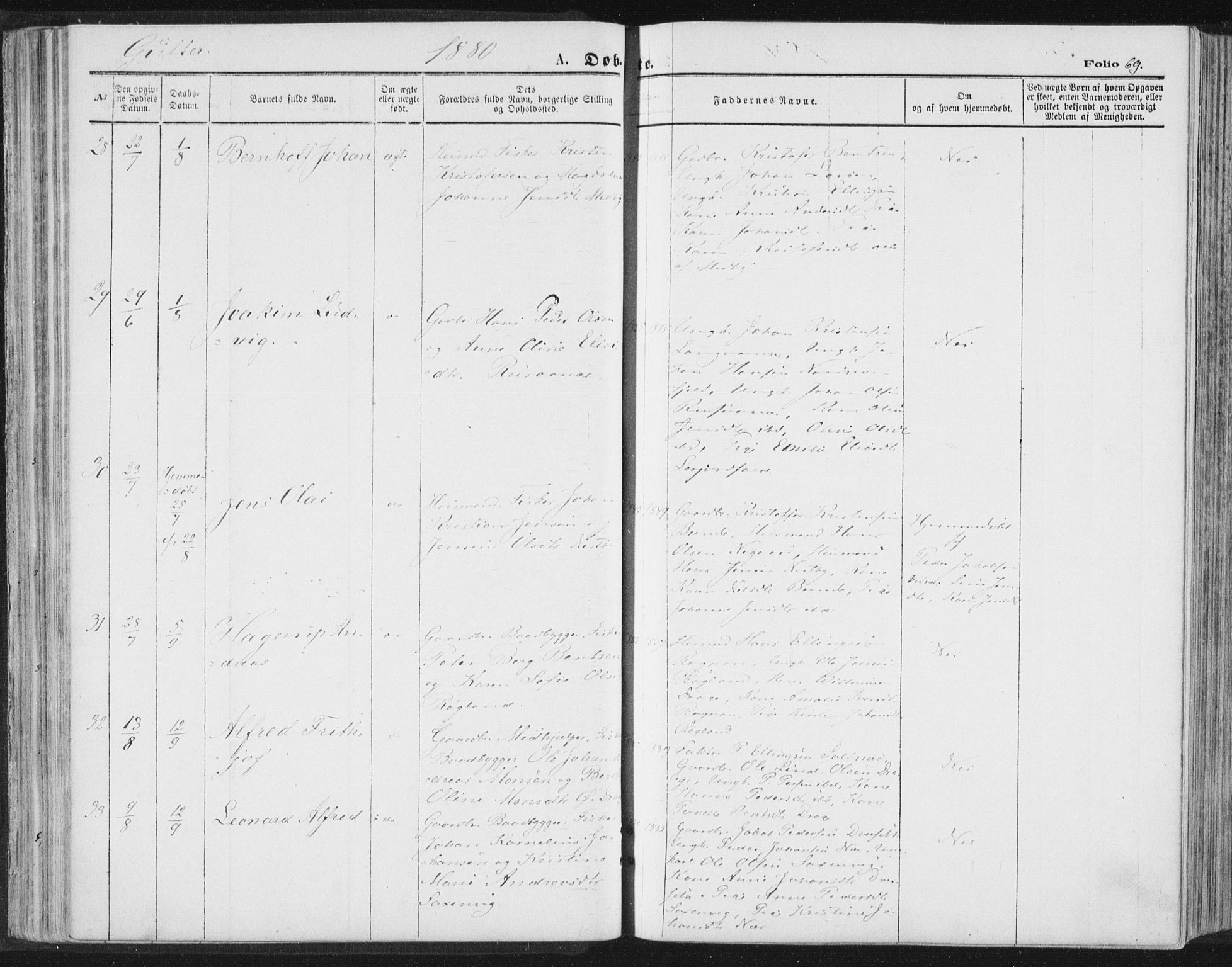 Ministerialprotokoller, klokkerbøker og fødselsregistre - Nordland, AV/SAT-A-1459/847/L0668: Parish register (official) no. 847A08, 1872-1886, p. 69