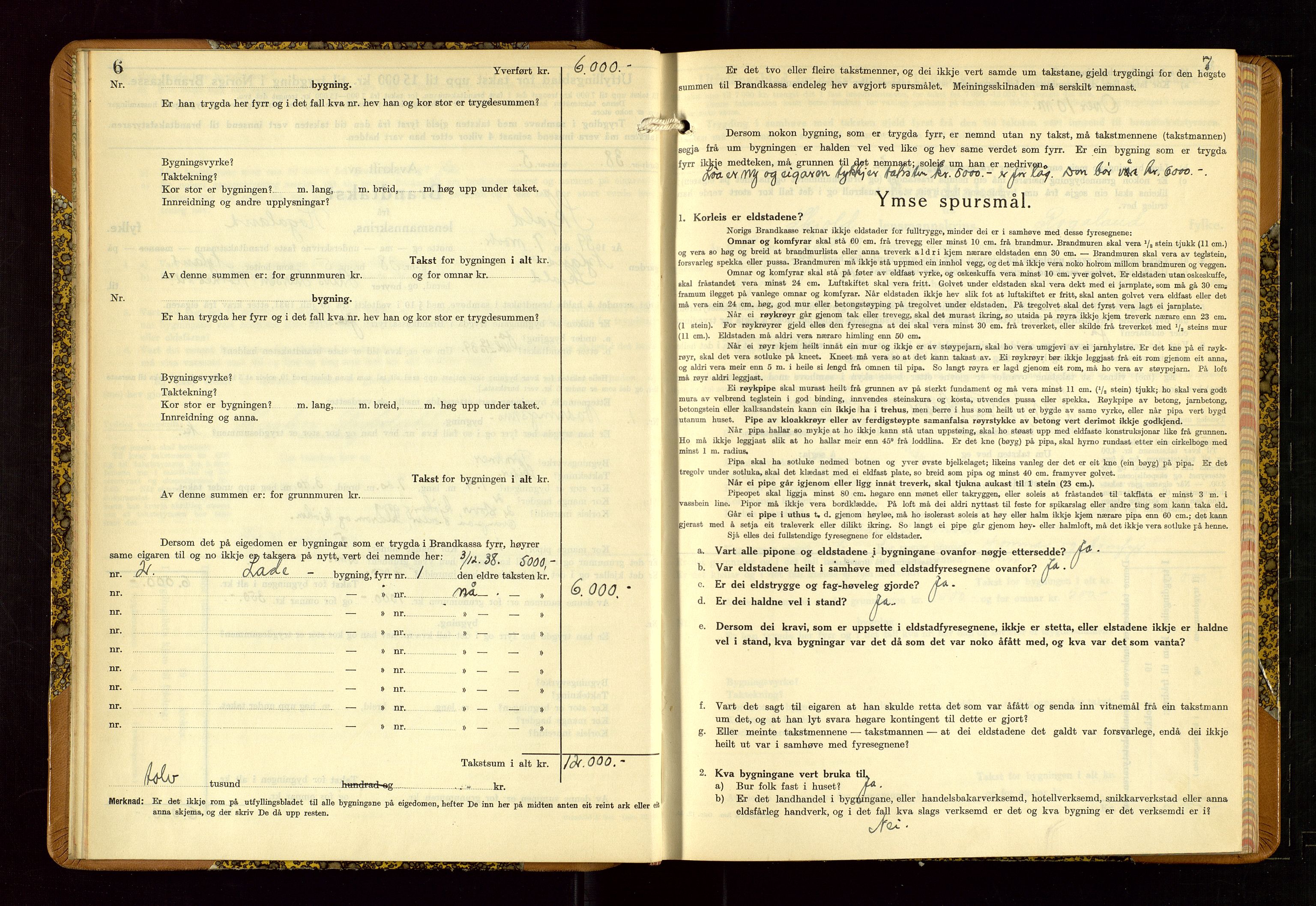 Skjold lensmannskontor, AV/SAST-A-100182/Gob/L0002: "Branntakstbok for Skjold lensmannskrins Rogaland fylke", 1939-1952, p. 6-7