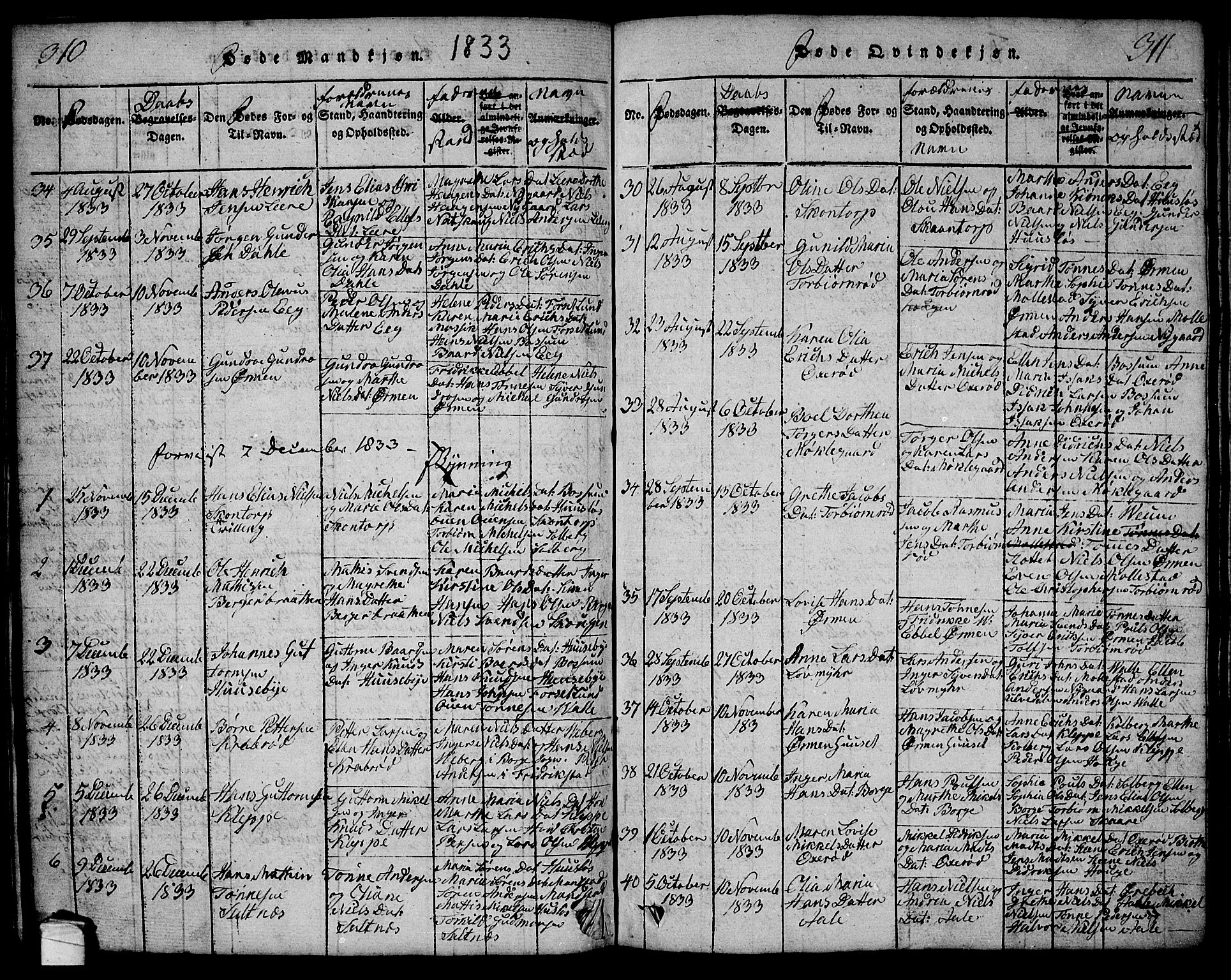 Onsøy prestekontor Kirkebøker, SAO/A-10914/G/Ga/L0001: Parish register (copy) no. I 1, 1814-1840, p. 310-311