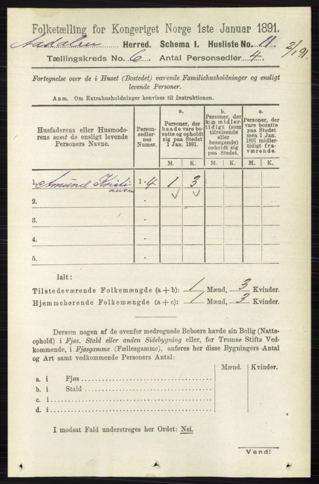 RA, 1891 census for 0614 Ådal, 1891, p. 2550