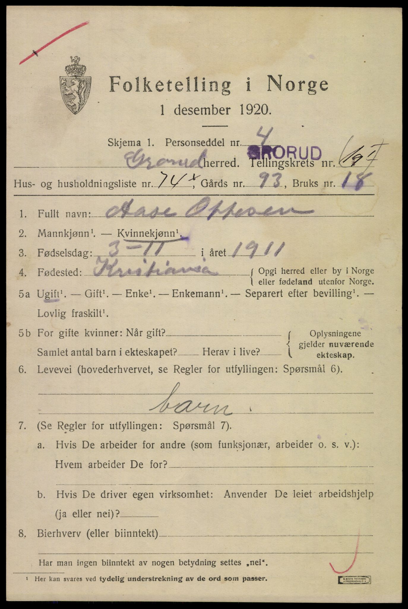 SAO, 1920 census for Aker, 1920, p. 122010