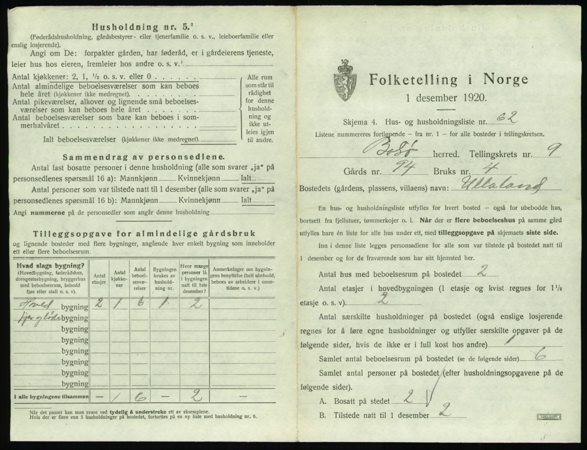SAT, 1920 census for Bolsøy, 1920, p. 1463