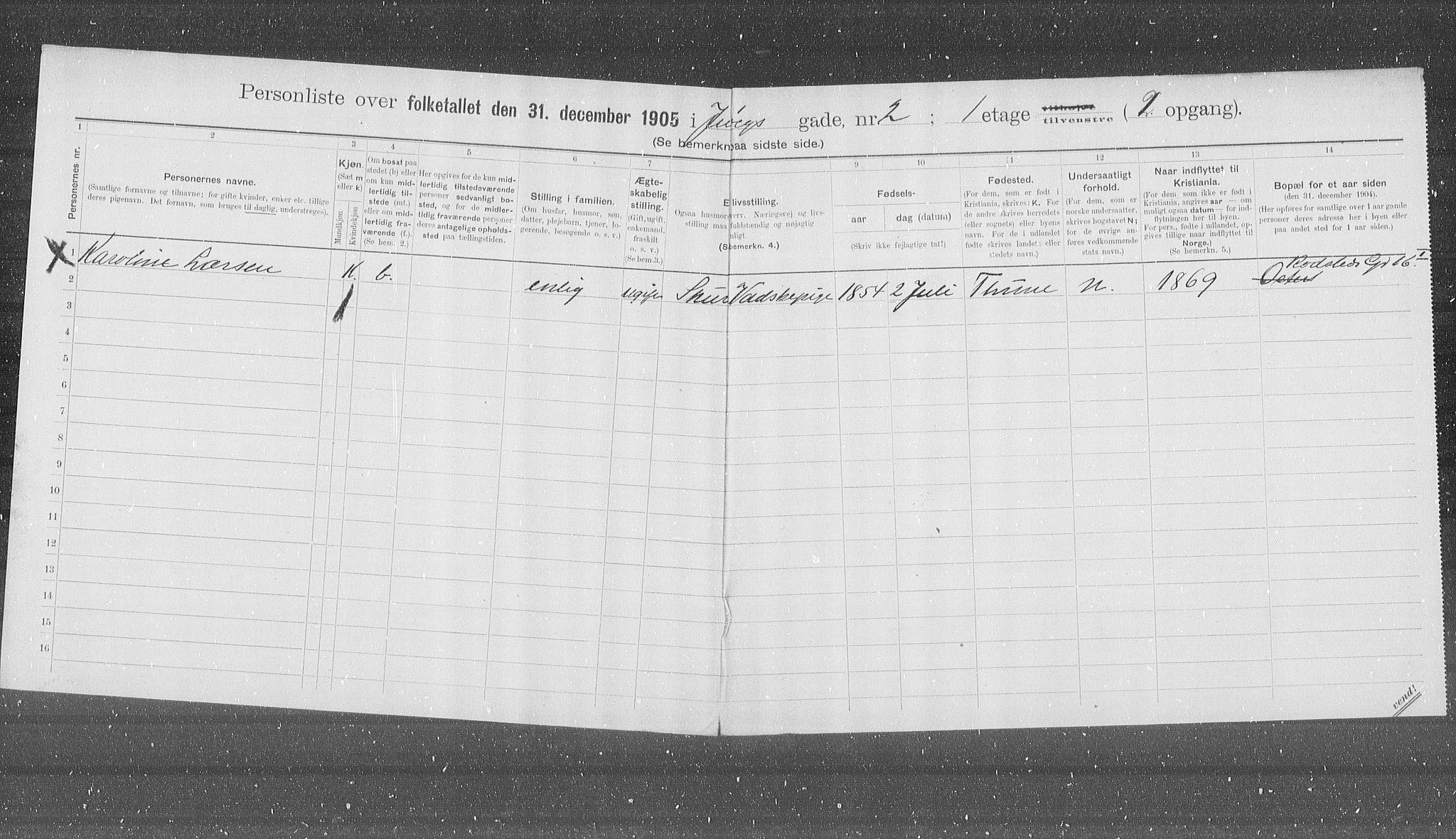 OBA, Municipal Census 1905 for Kristiania, 1905, p. 25001